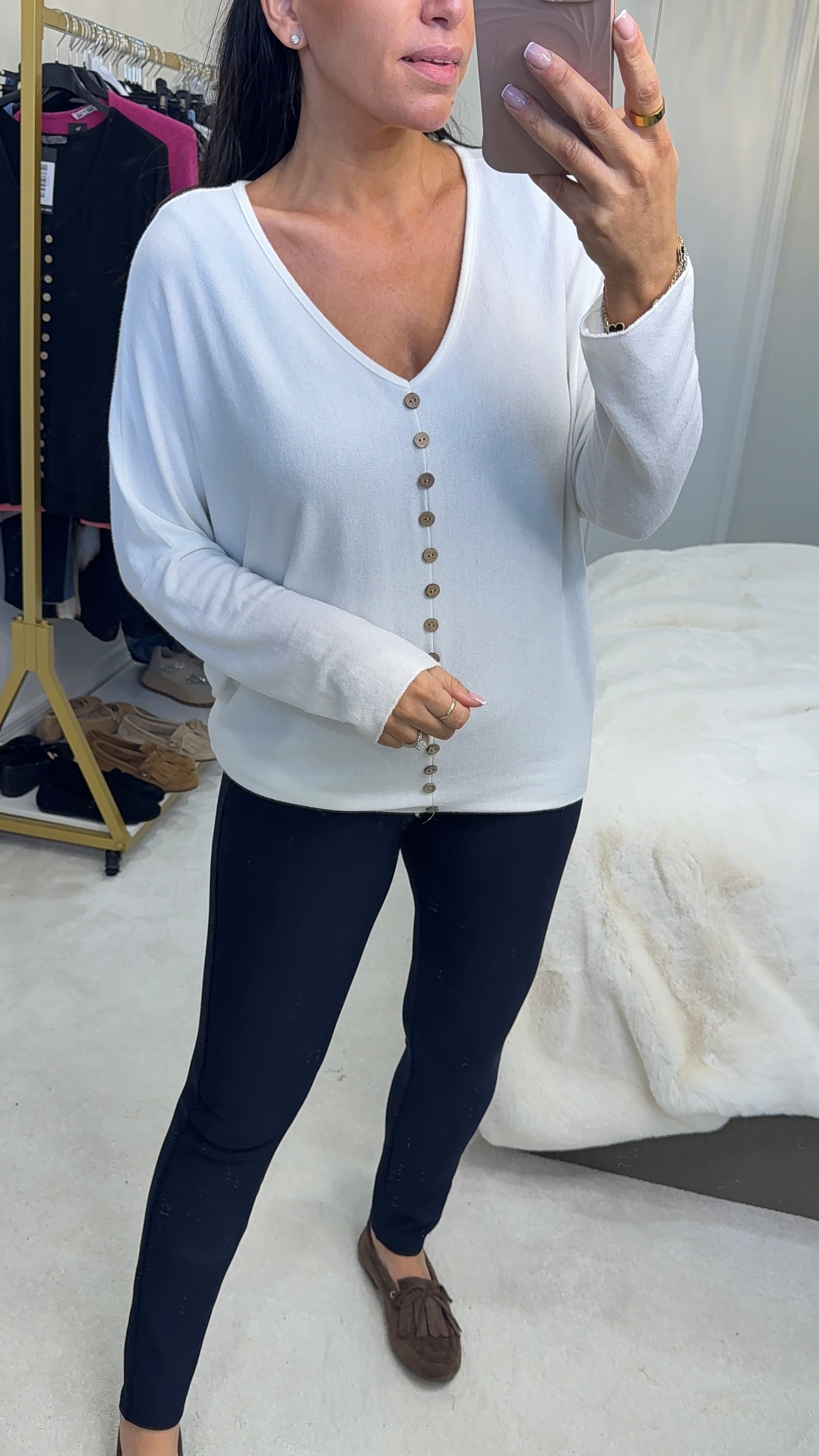 Bonita Button Detailed V Neck Knit Jumper