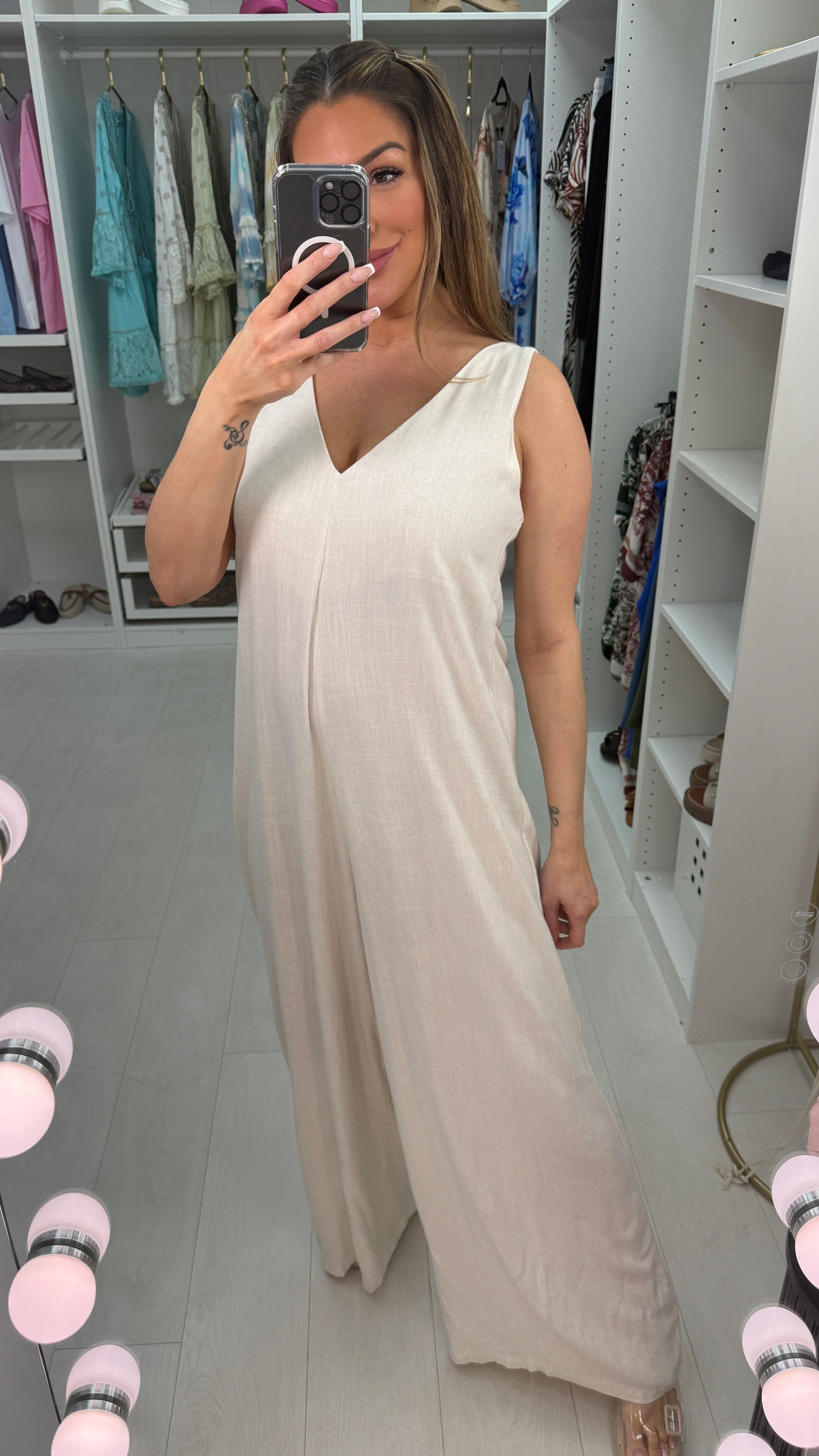 Elliana Plain Loose Fit V Neck Jumpsuit