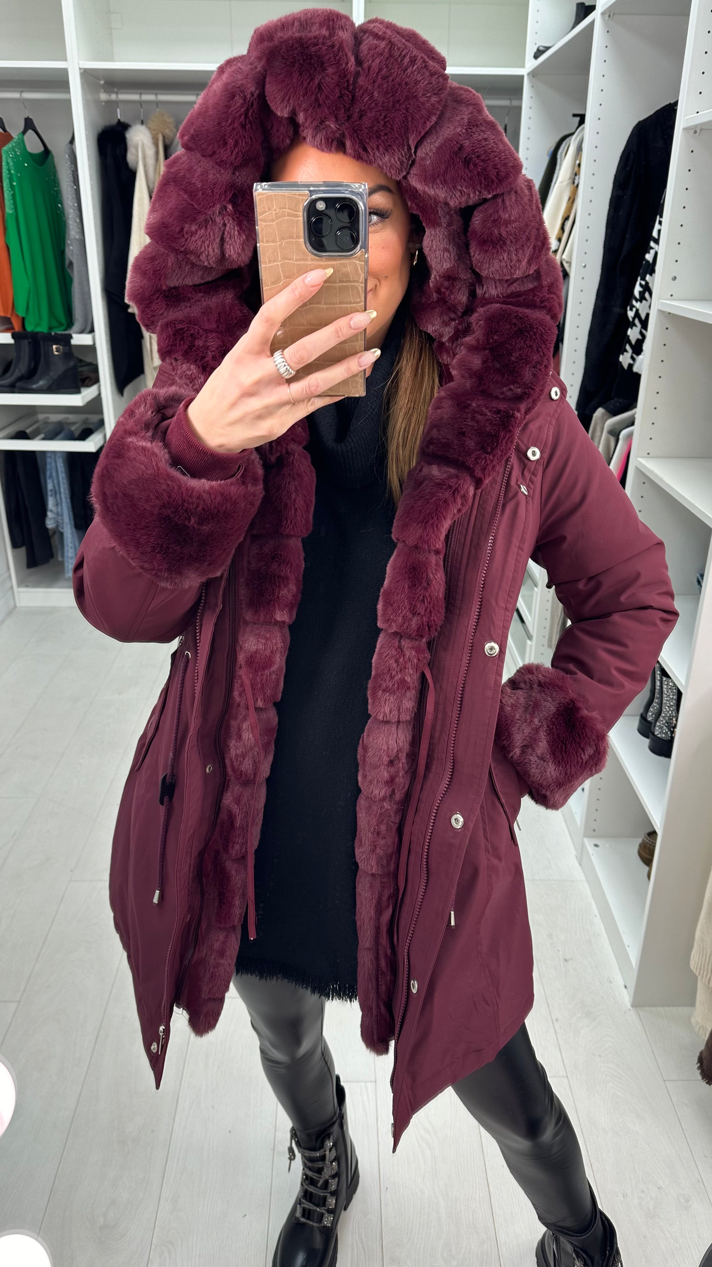 Jaya Plum Faux Fur Hooded Toggle Coat