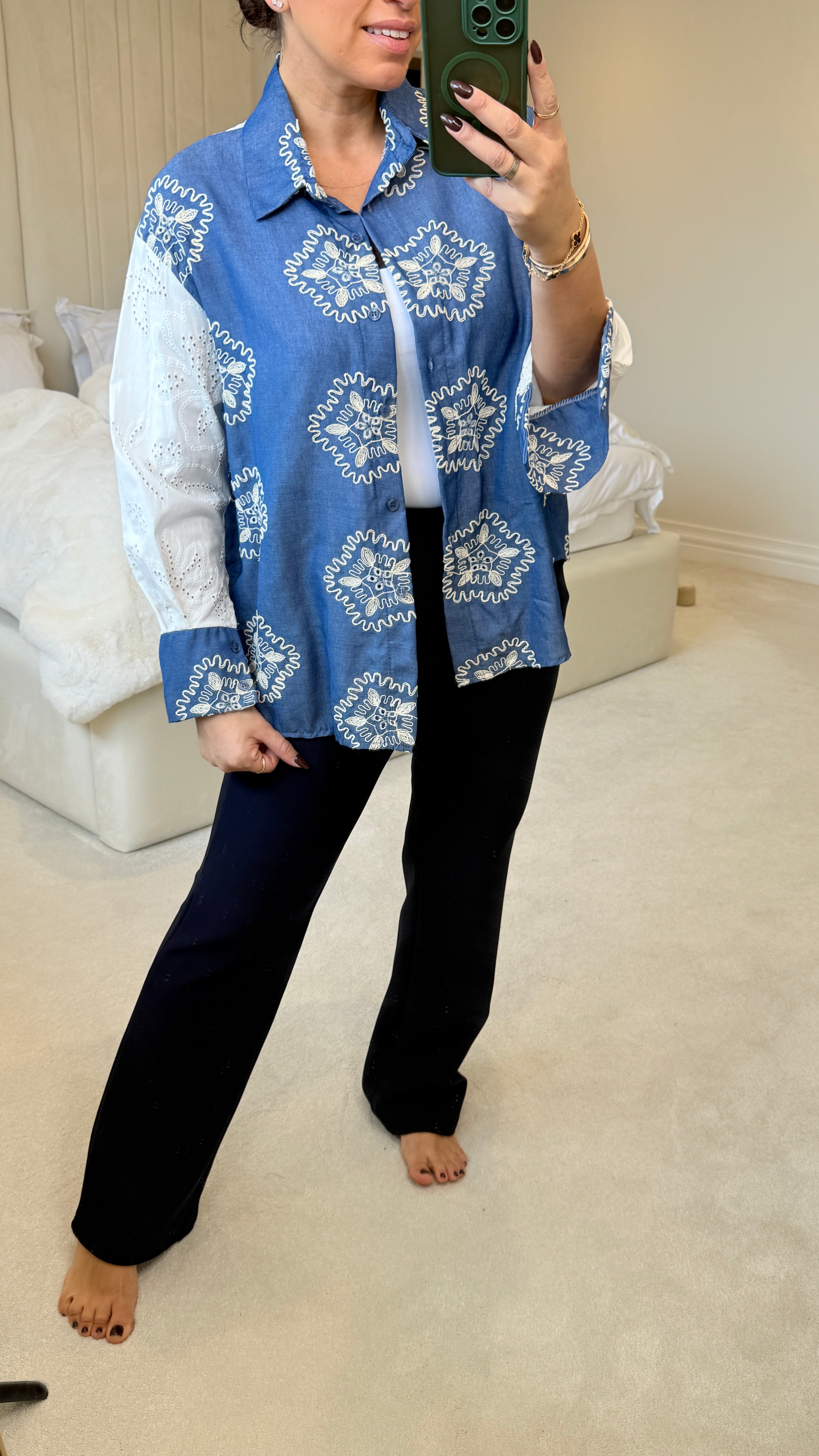 Darcy Embroidered Denim Dipped Hem Shirt