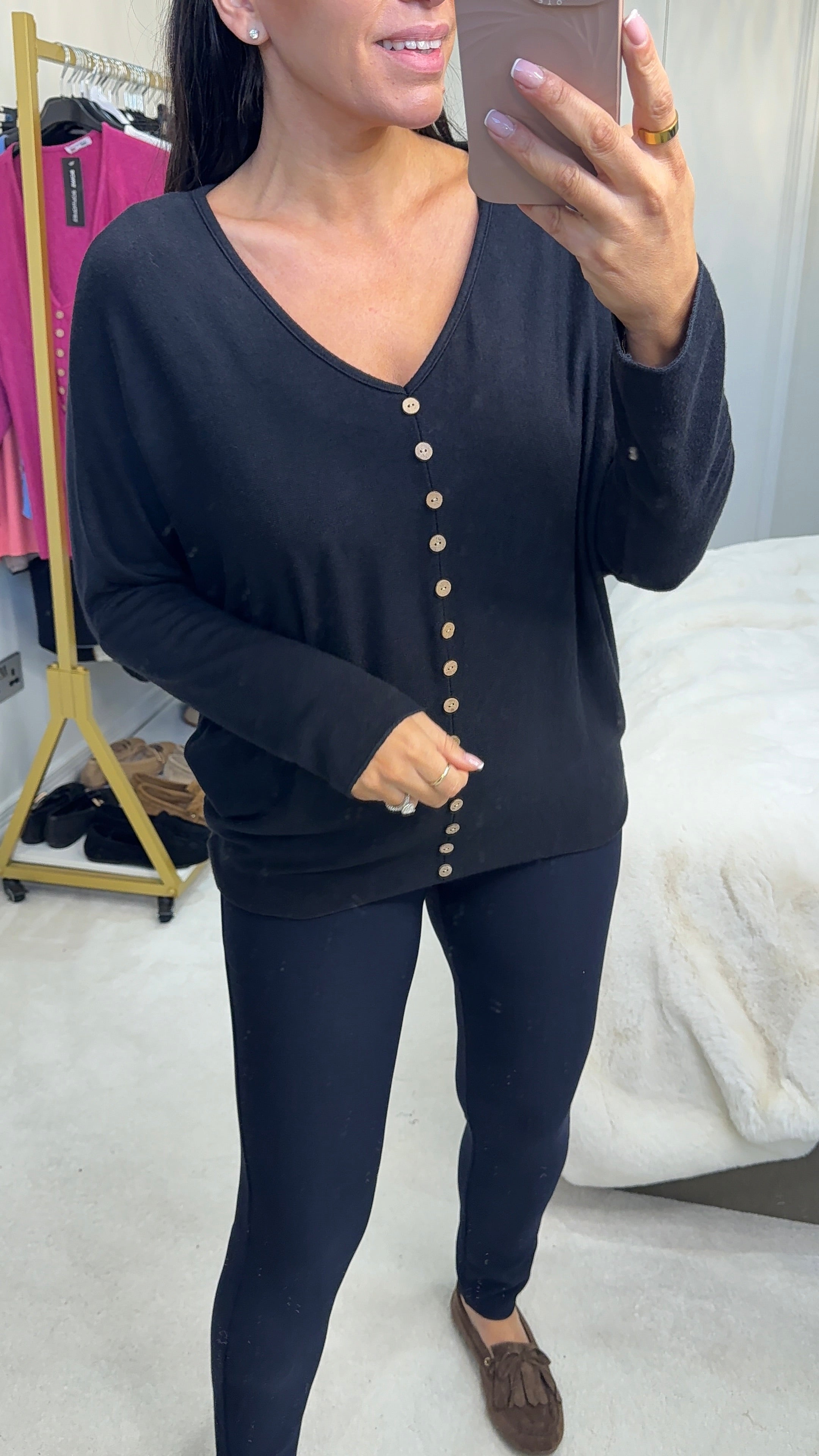 Bonita Button Detailed V Neck Knit Jumper