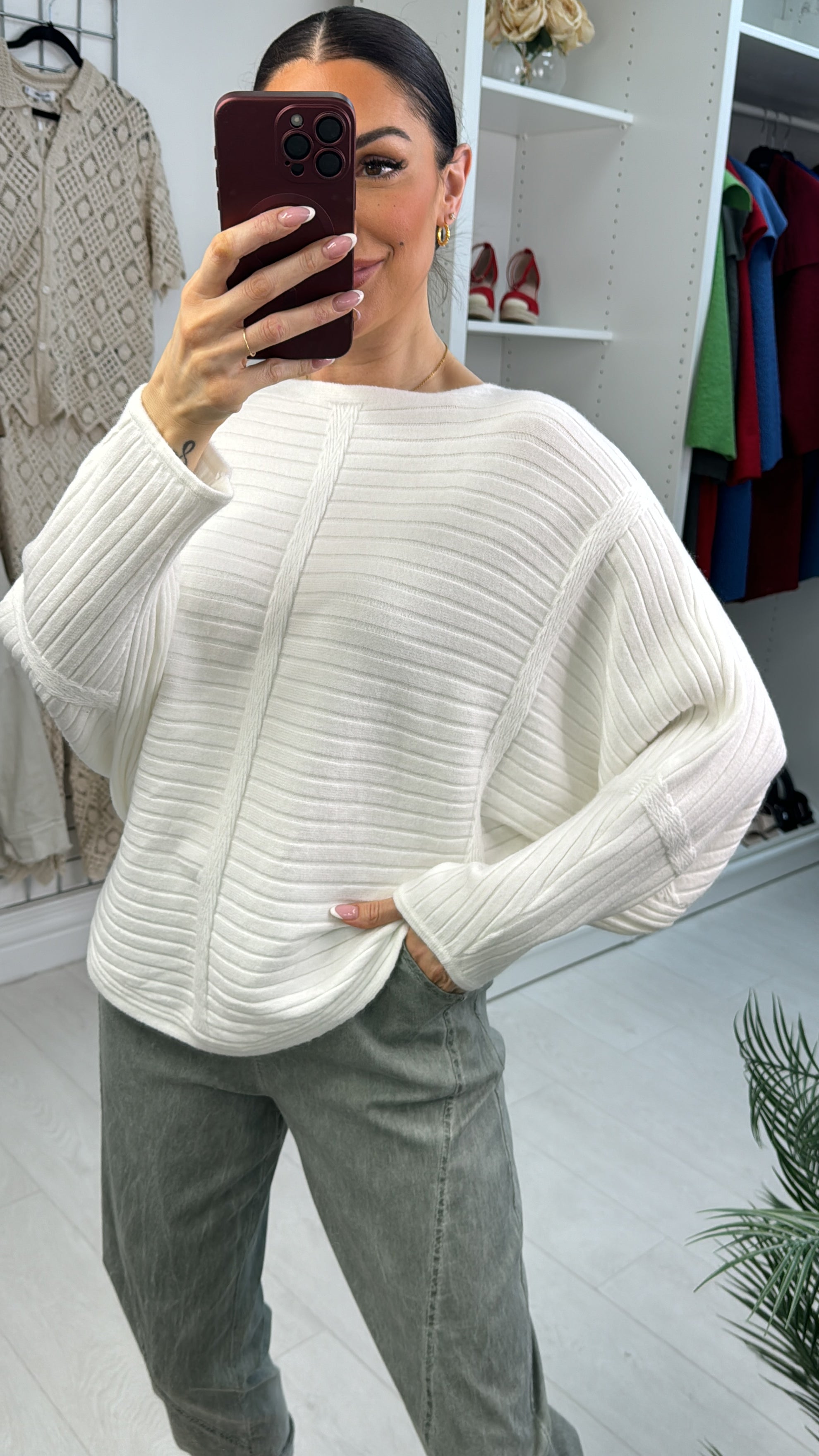 Kiki Plain Ribbed Batwing Jumper