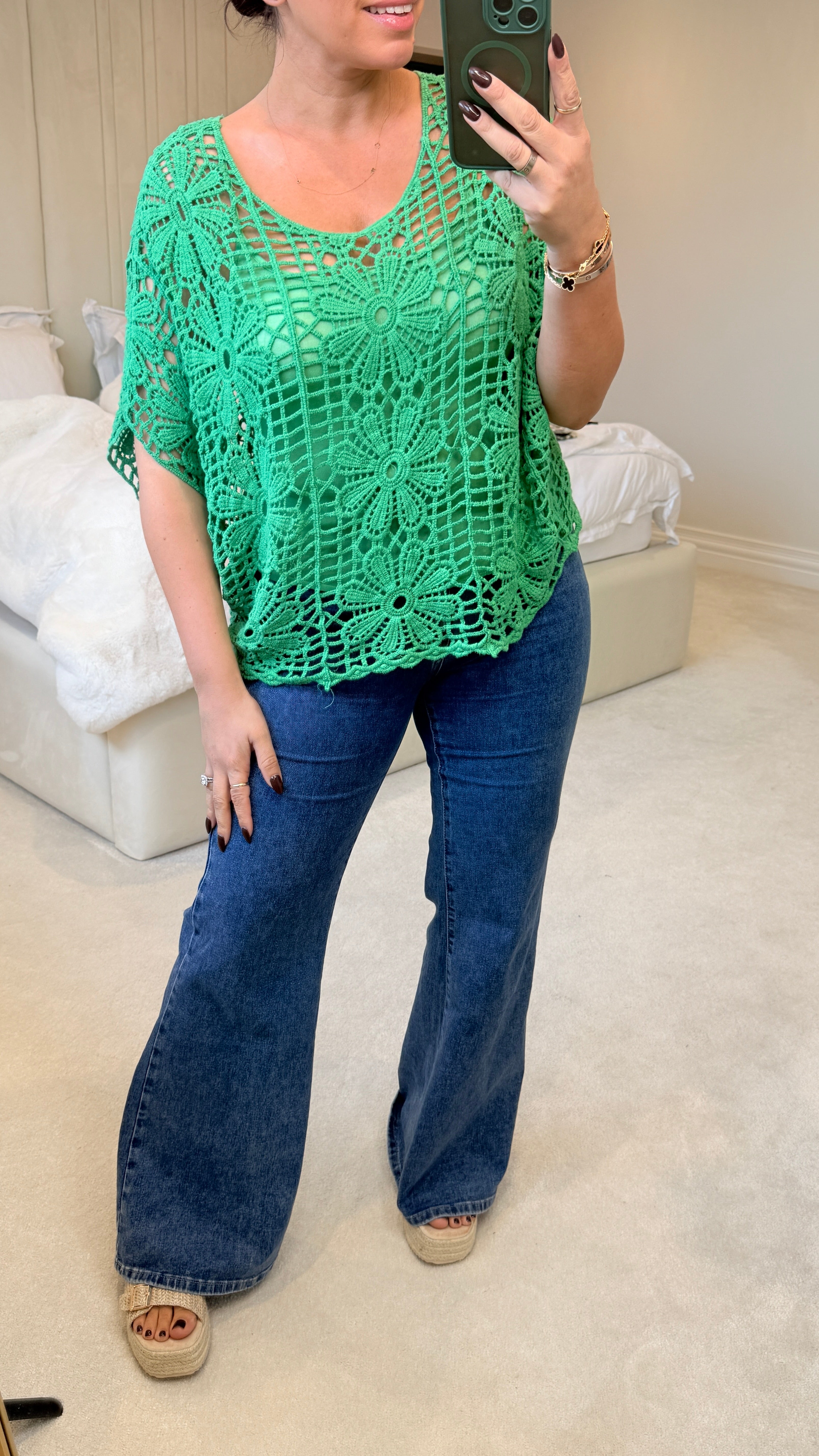 Cindy Floral Crochet Batwing Top