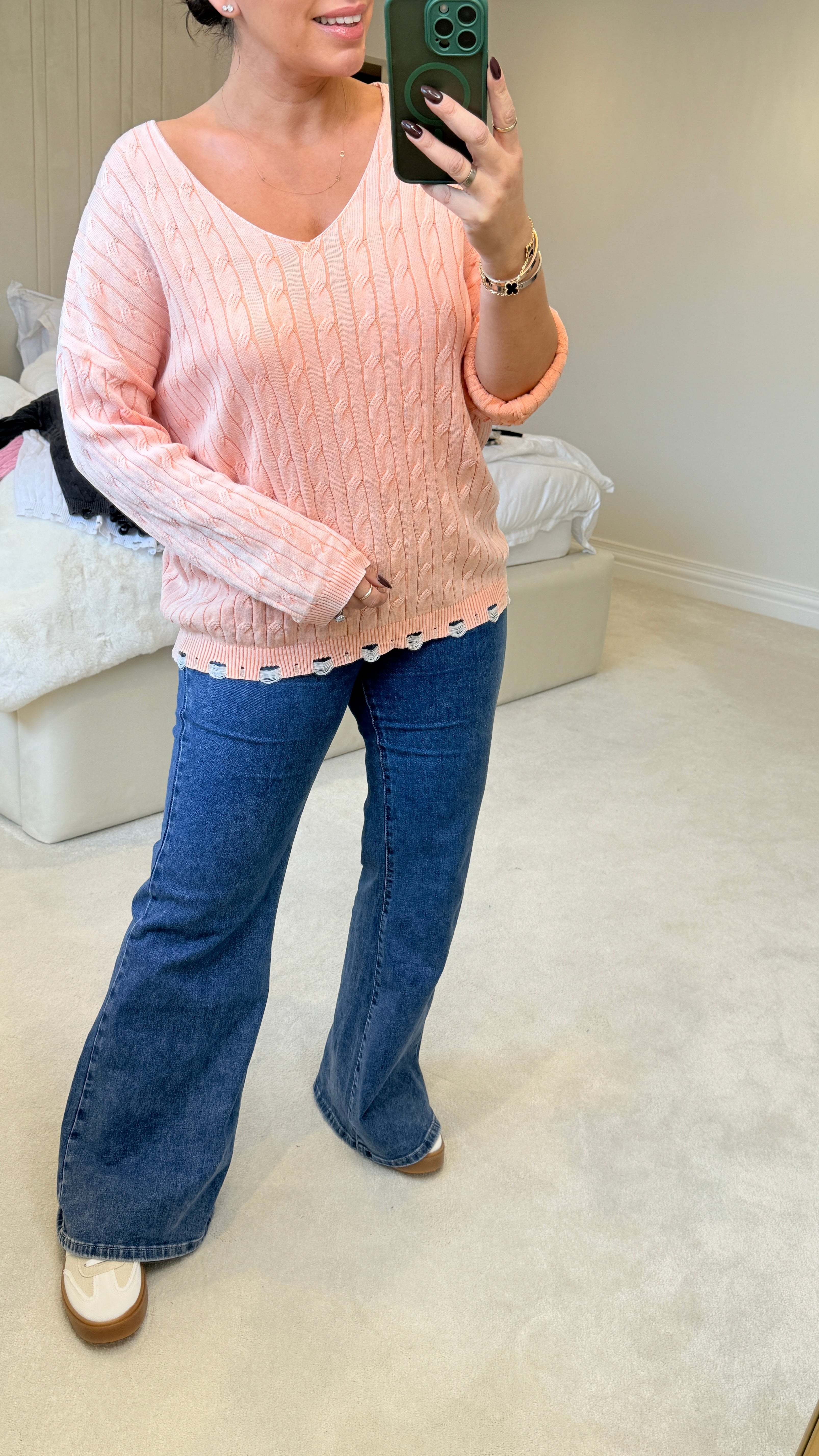 Alice Plain V Neck Cable Knit Jumper