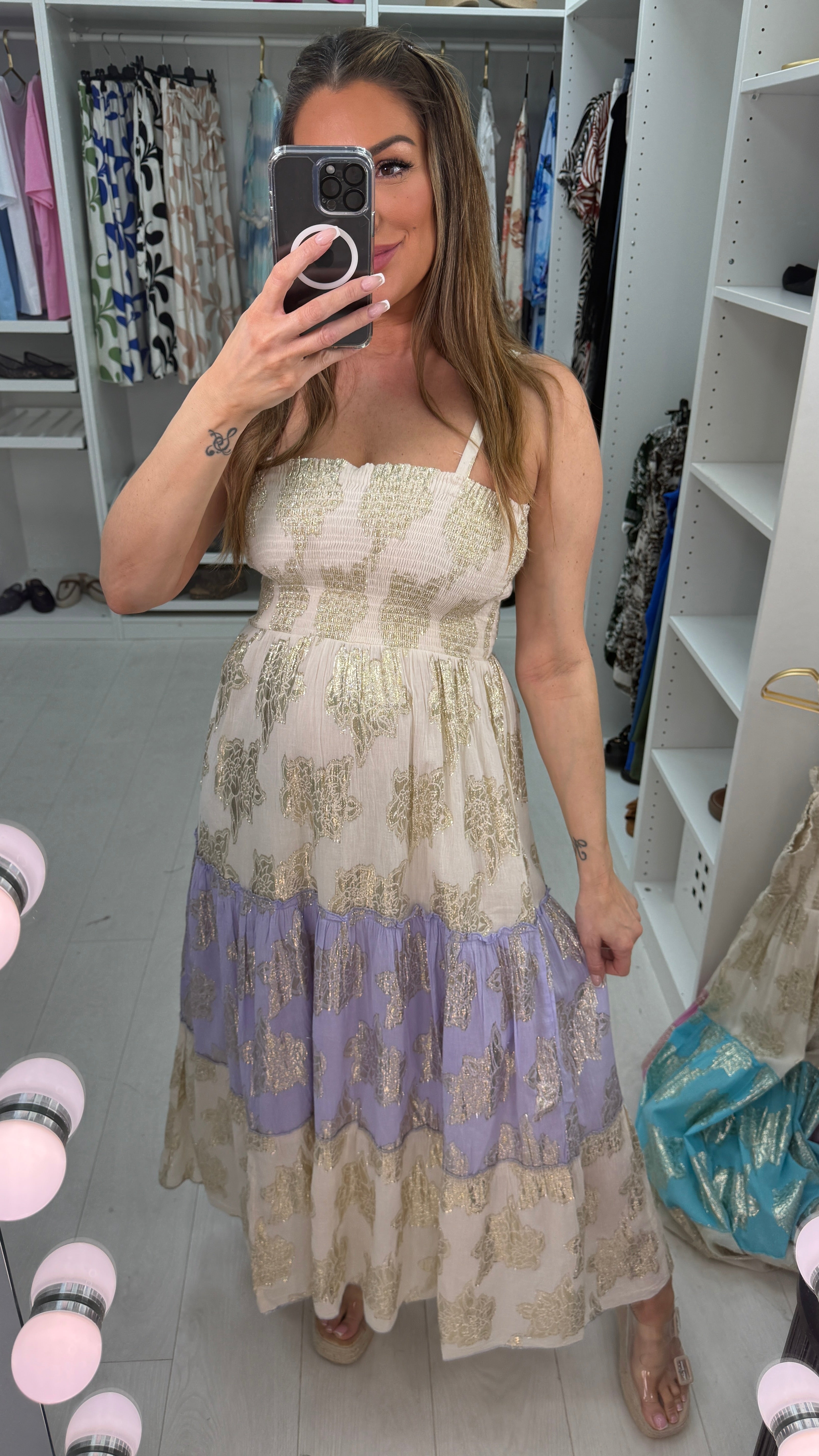 Brittany Gold Detail Elasticated Bust Maxi Dress