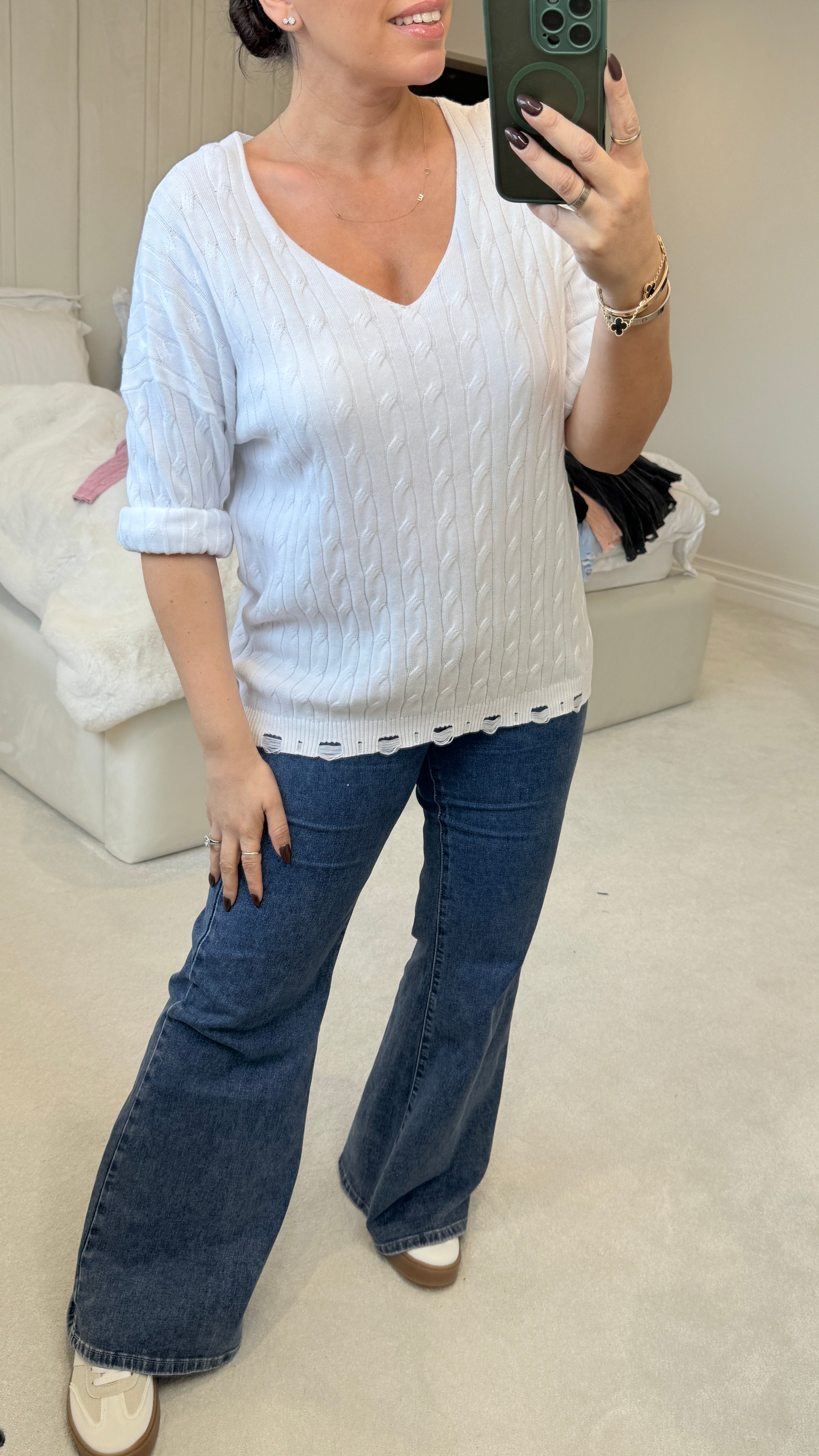 Alice Plain V Neck Cable Knit Jumper