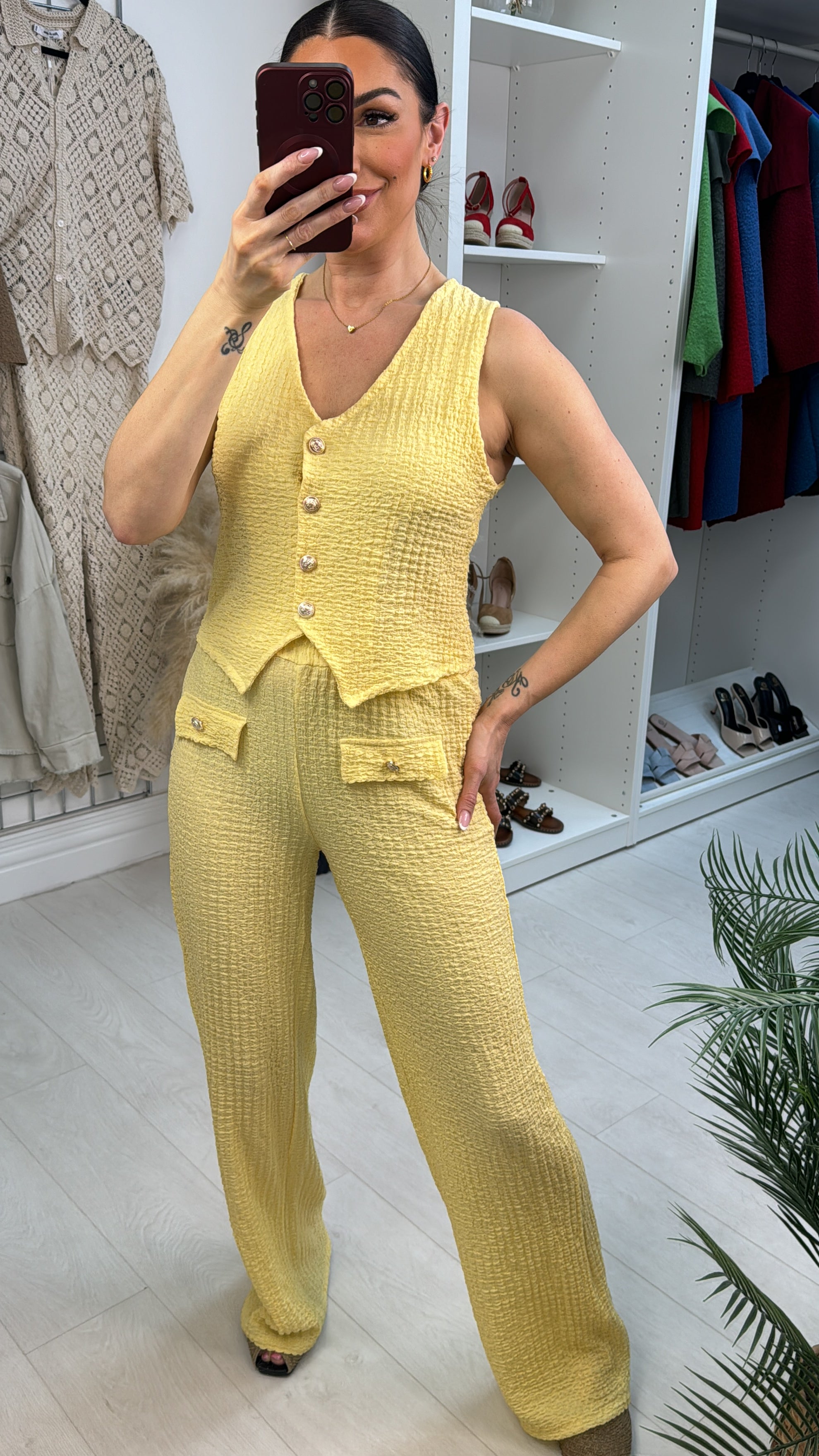 Vikki Plain Textured Button Front Co-Ord Set