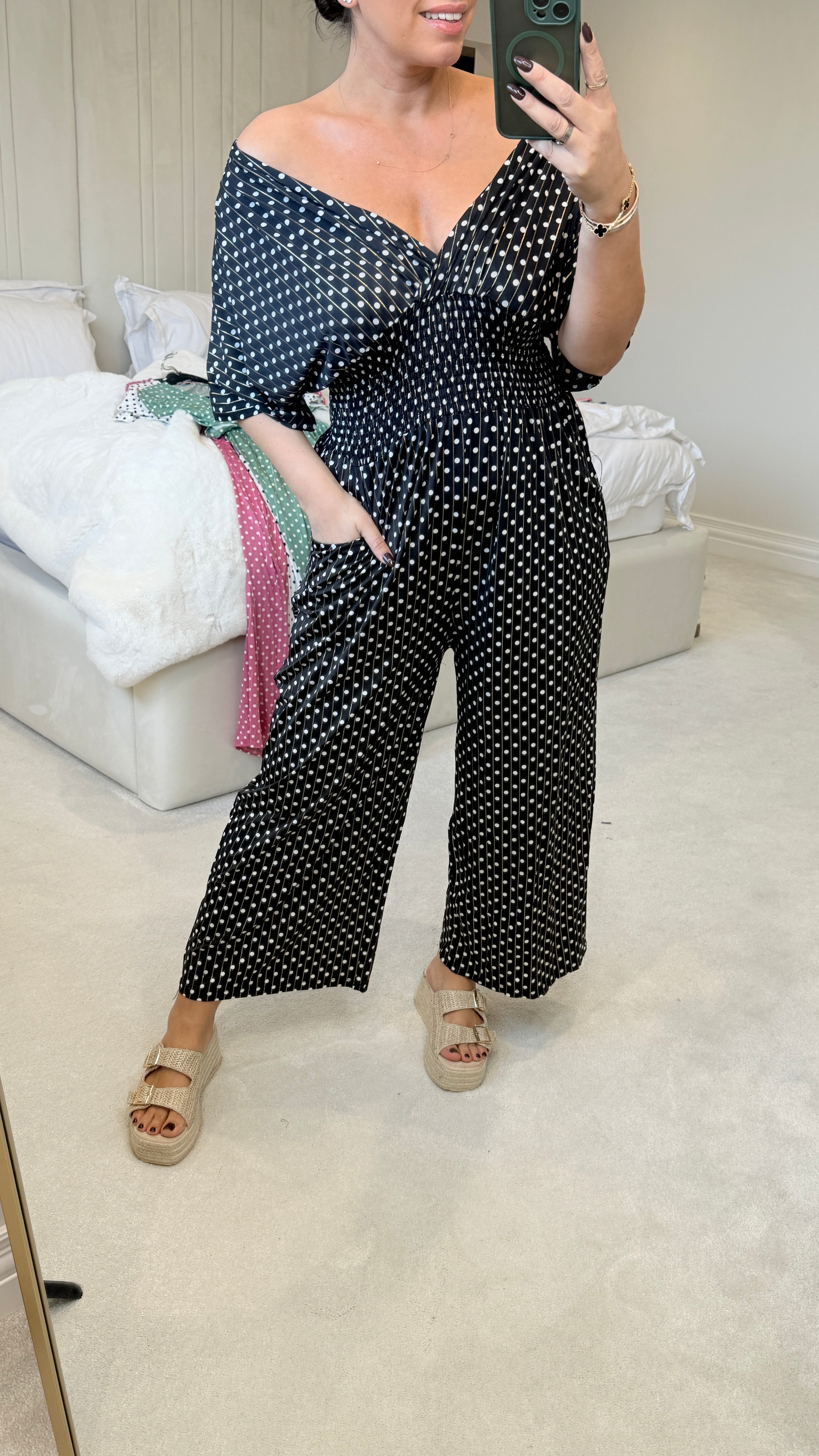 Daniela Polka Dot Print Elasticated Waist Jumpsuit