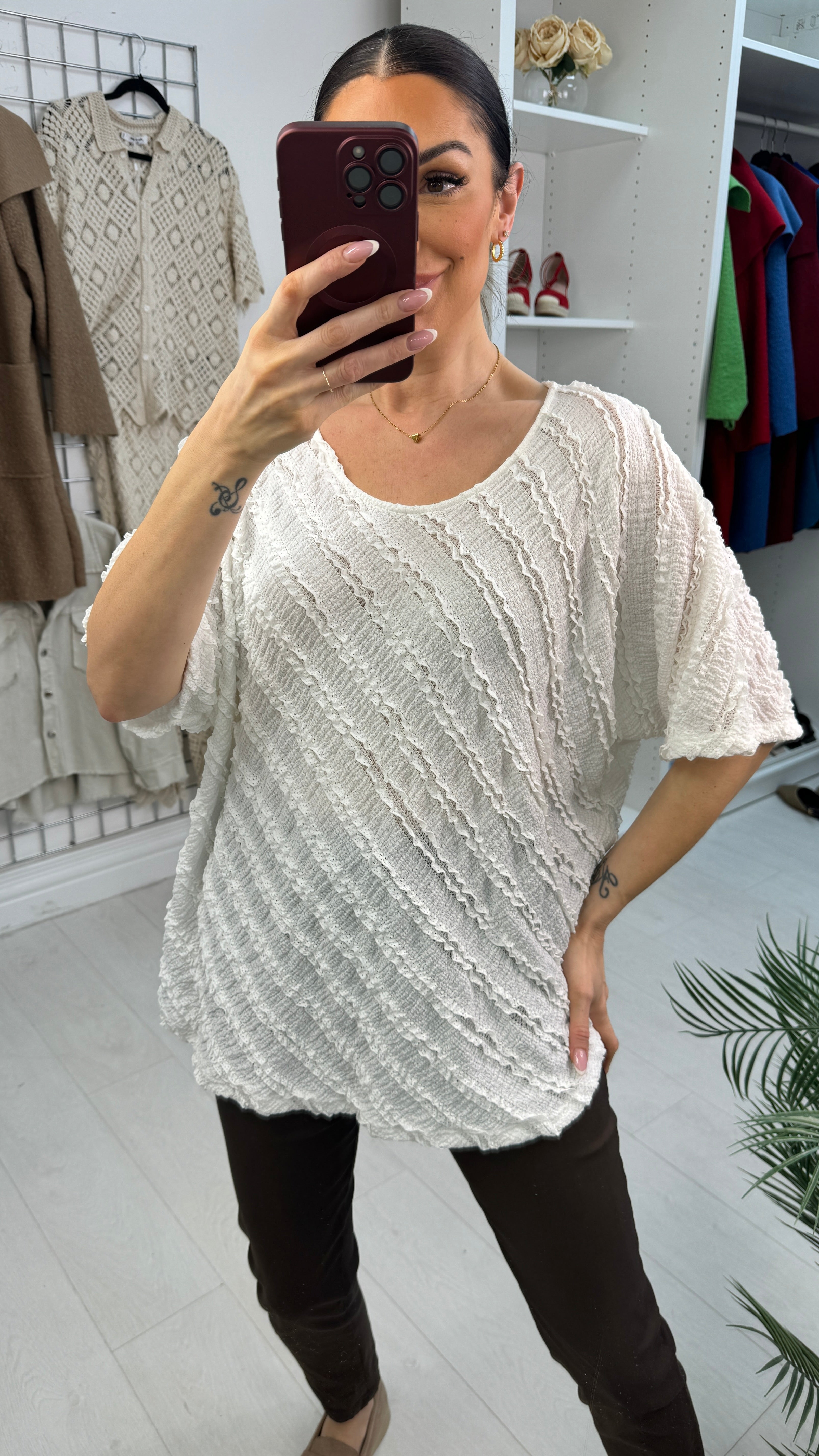 Davinia Ribbon Tie Back Ruffle Top