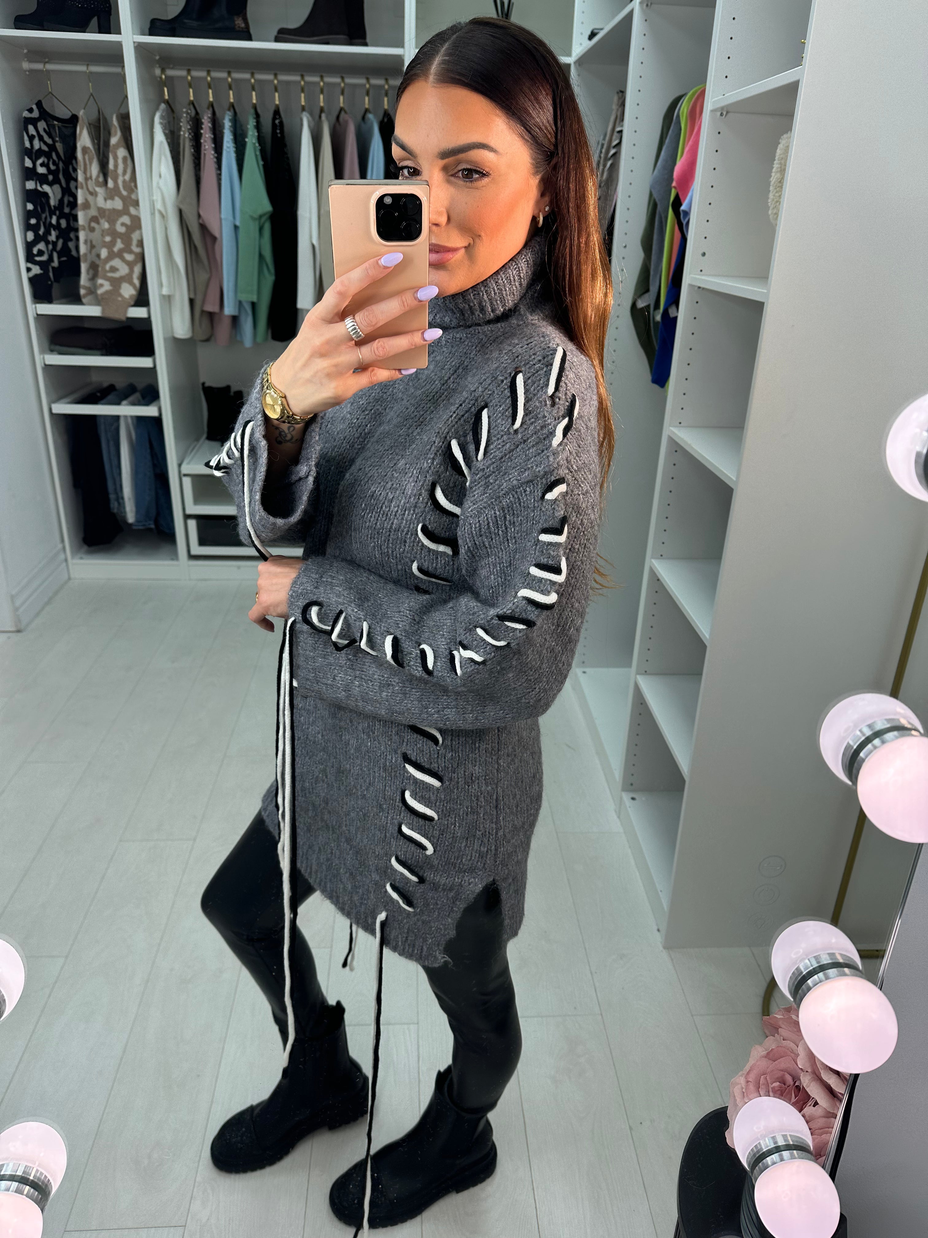 Debra Stitch Detail Roll Neck Knit Jumper