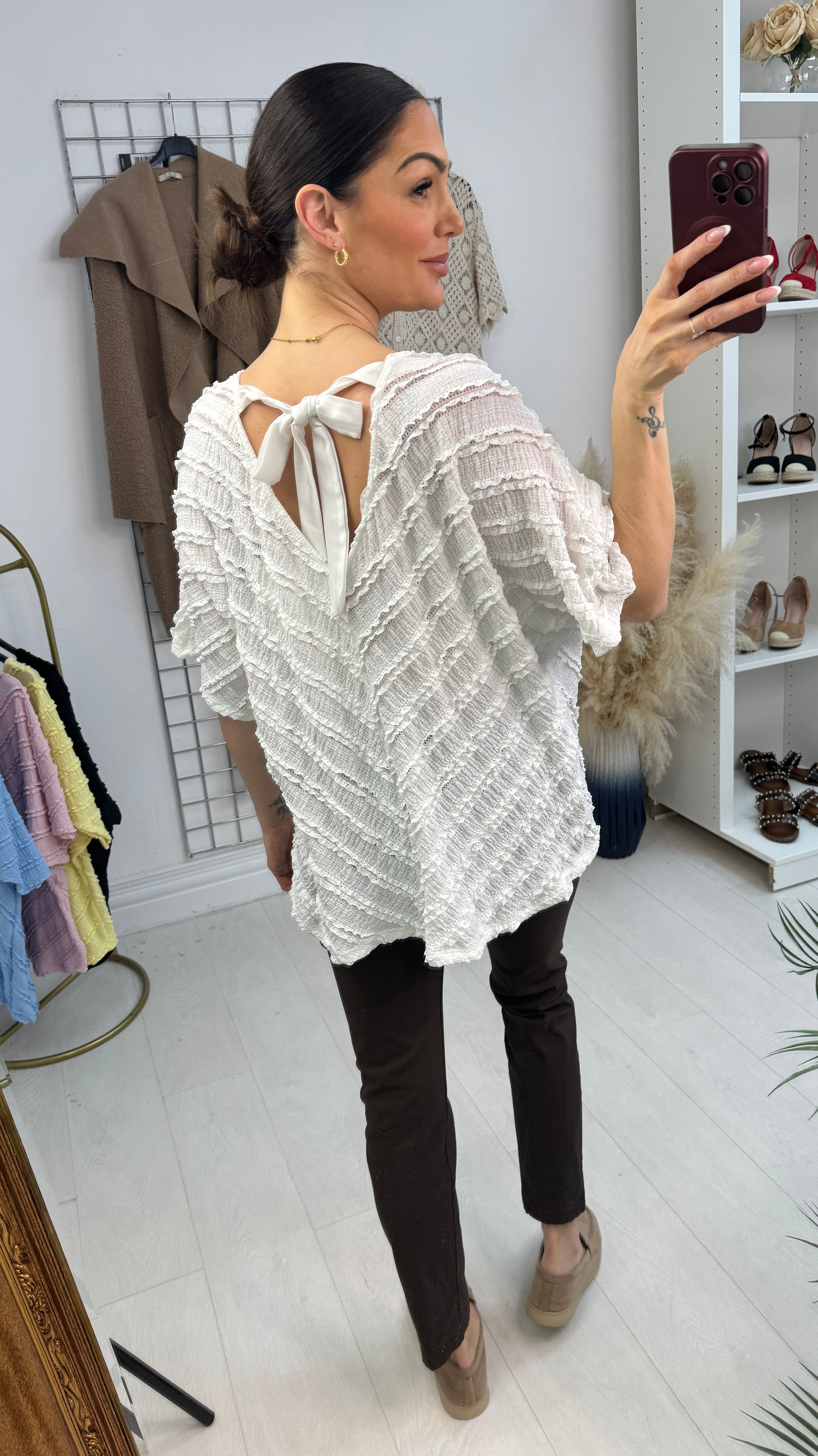 Davinia Ribbon Tie Back Ruffle Top