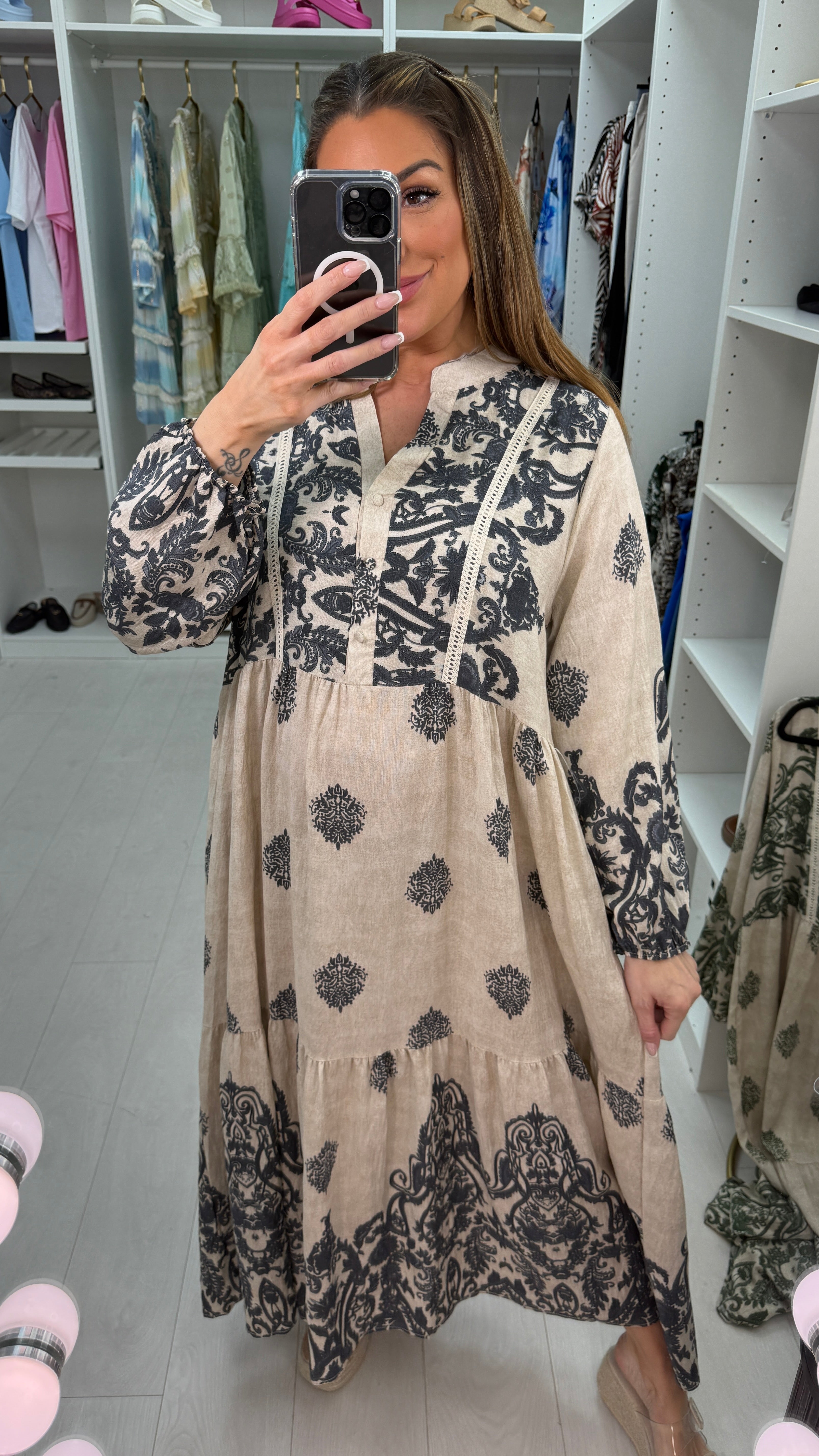 Jaycee Paisley Print V Neck Loose Fit Smock Dress