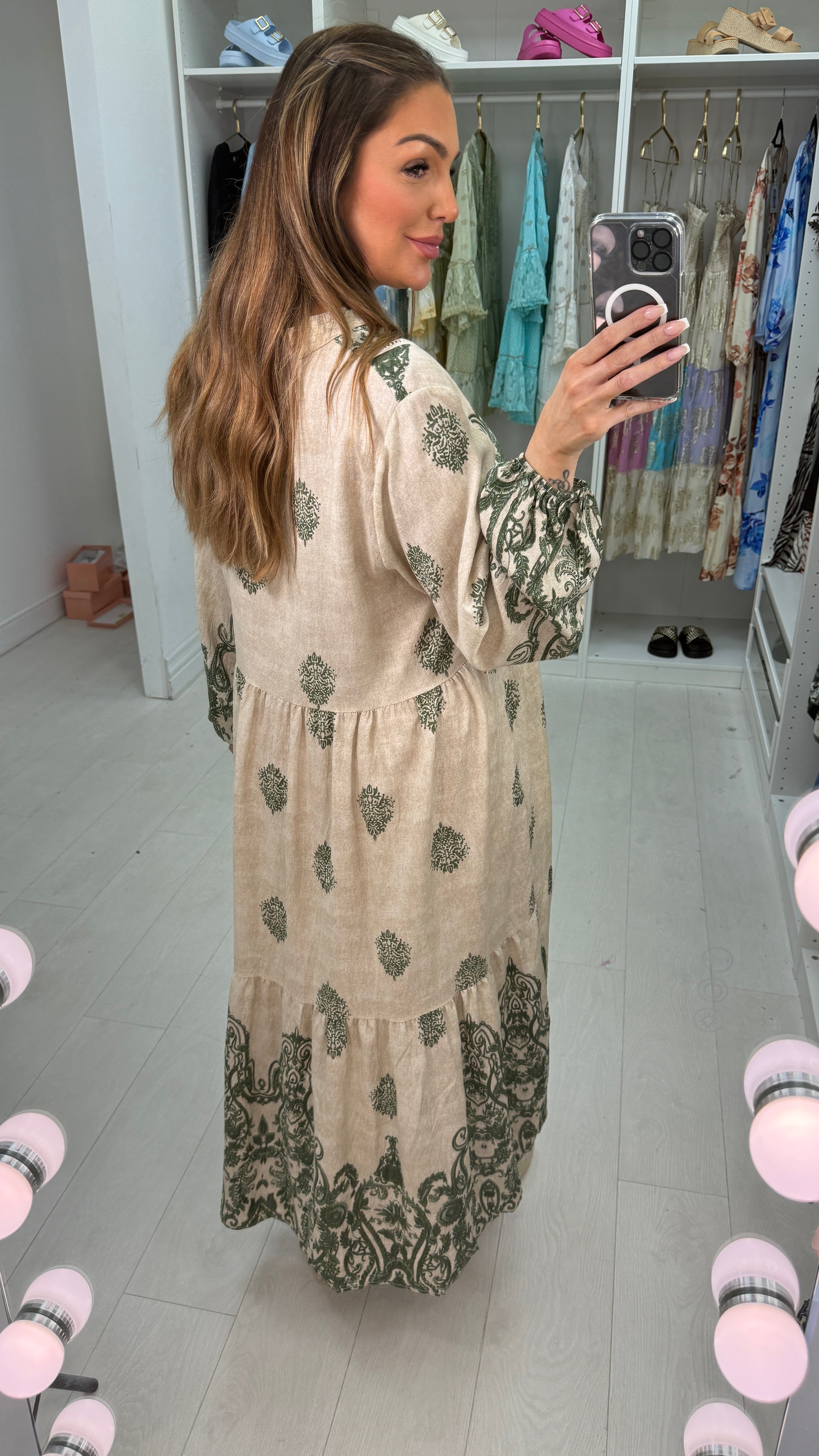 Jaycee Paisley Print V Neck Loose Fit Smock Dress
