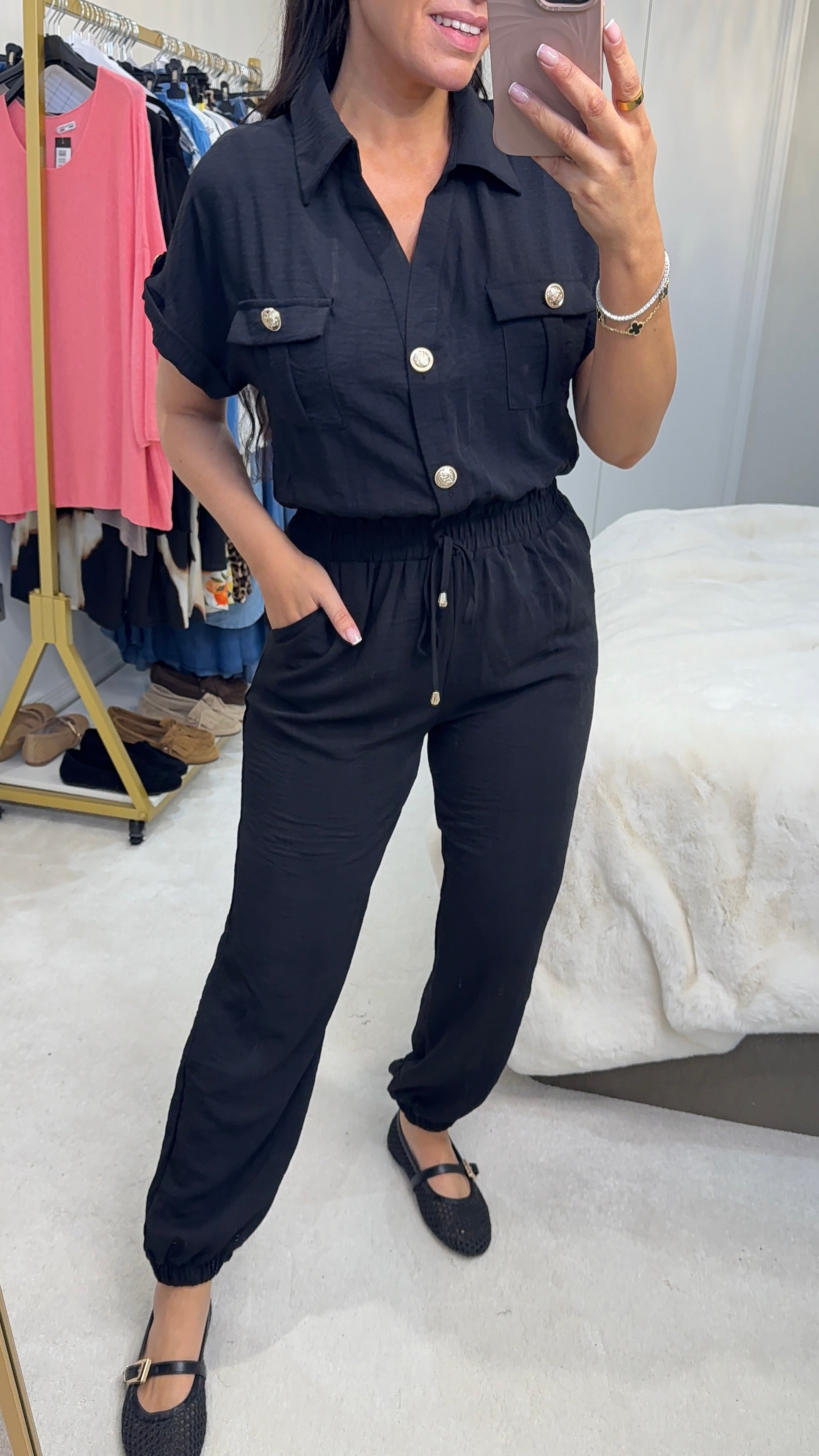Romina Plain Crepe Short Sleeve Jumpsuit