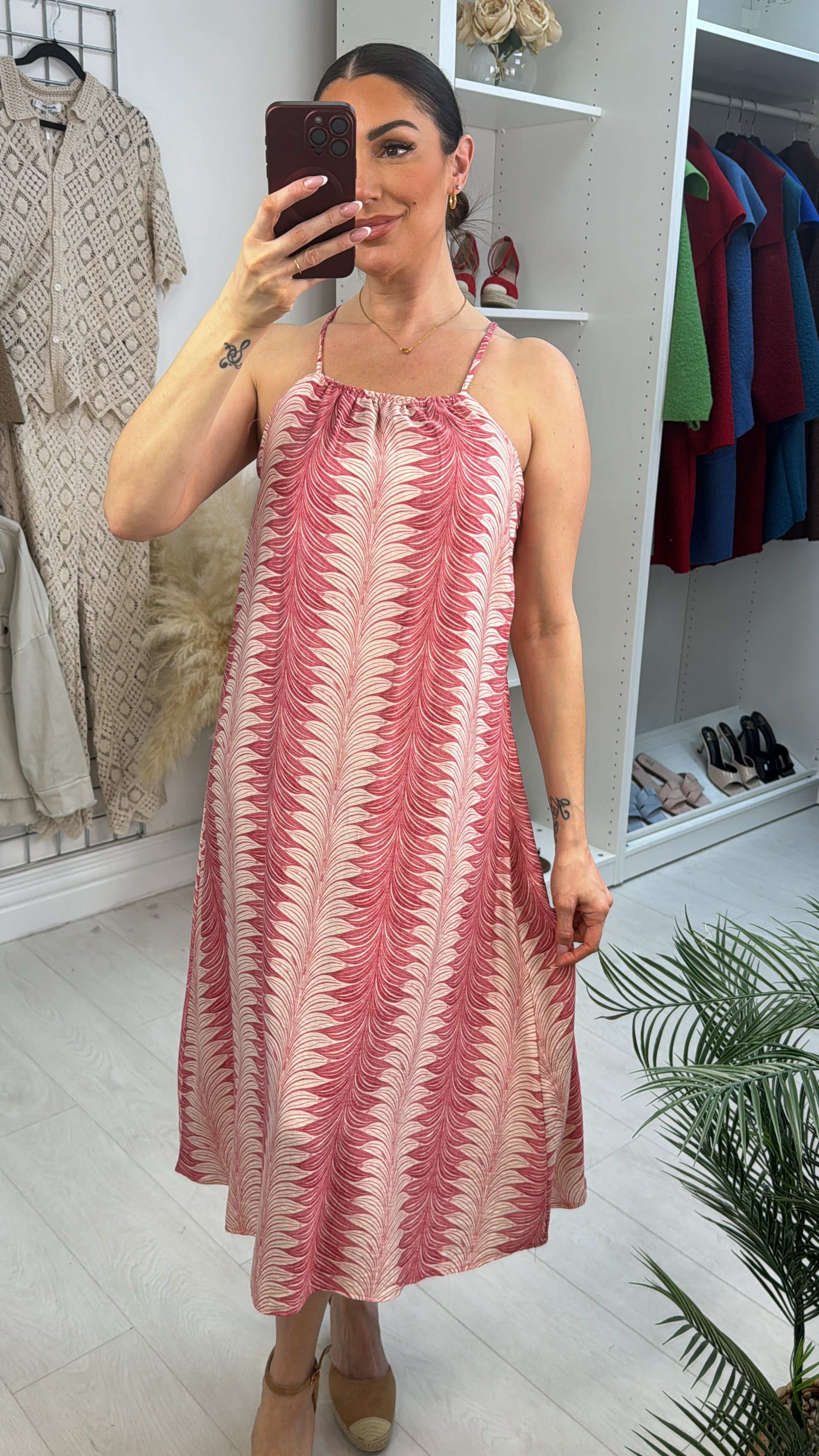 Elenora Abstract Print Strappy Midi Dress