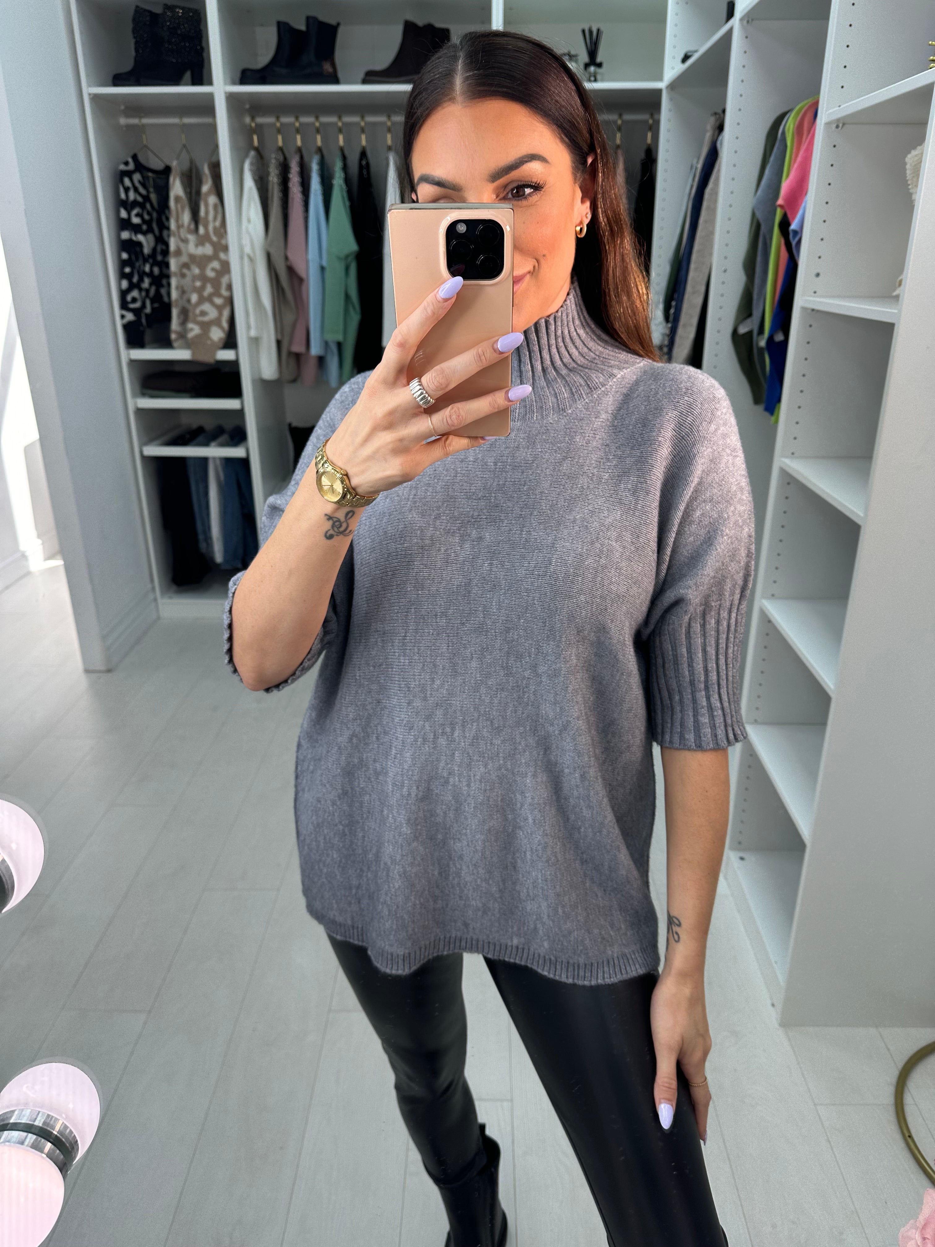 Violet Short Sleeve High Neck Jumper