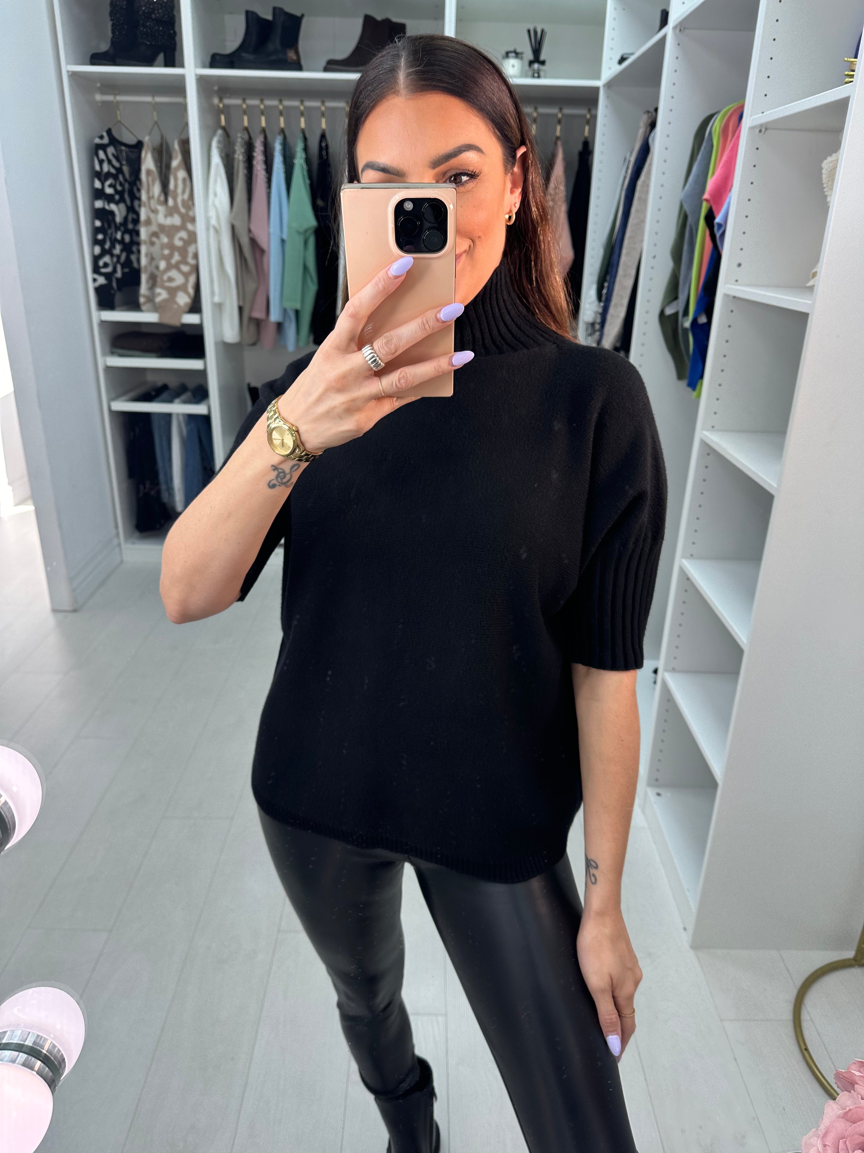 Violet Short Sleeve High Neck Jumper