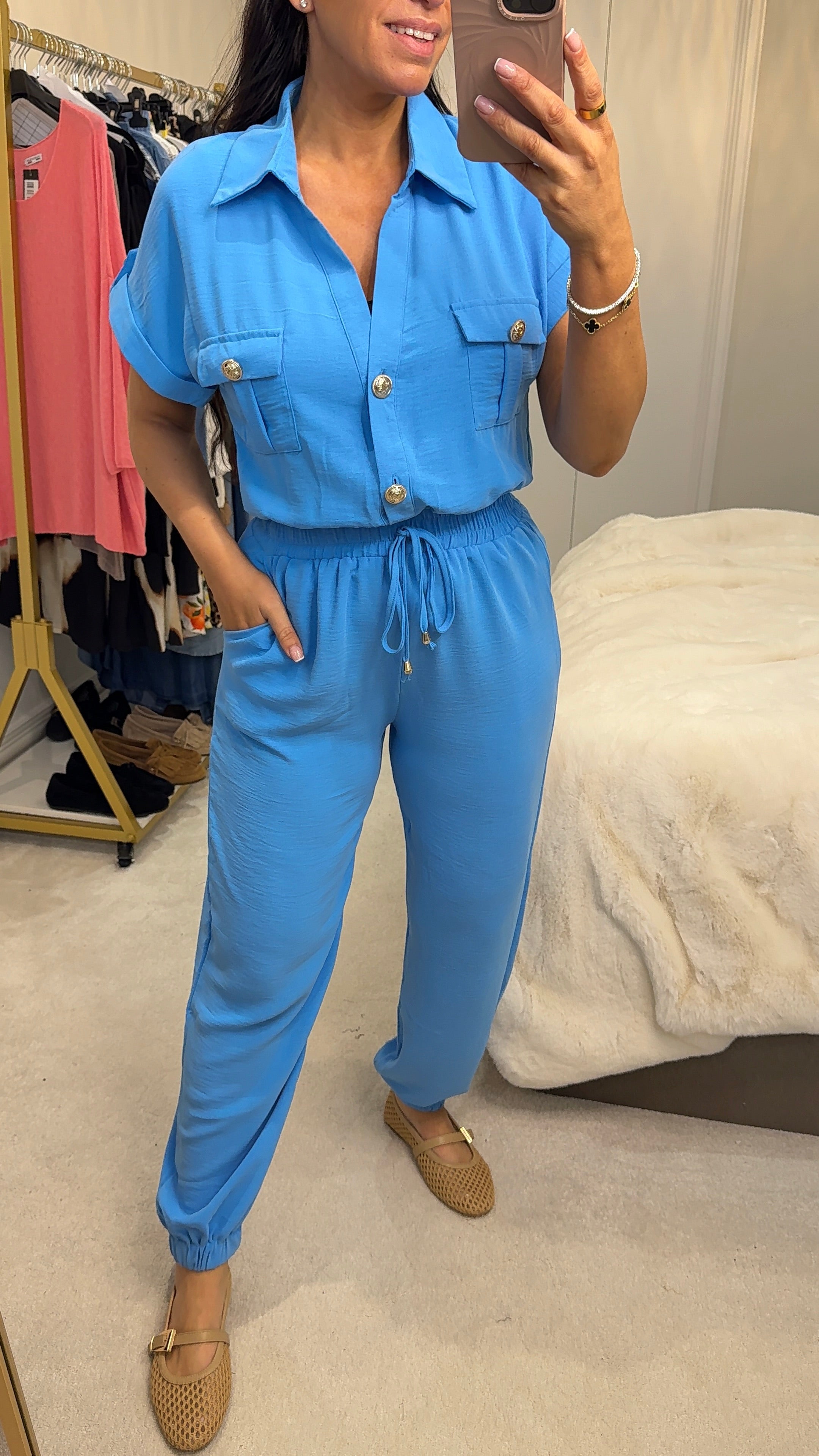 Romina Plain Crepe Short Sleeve Jumpsuit