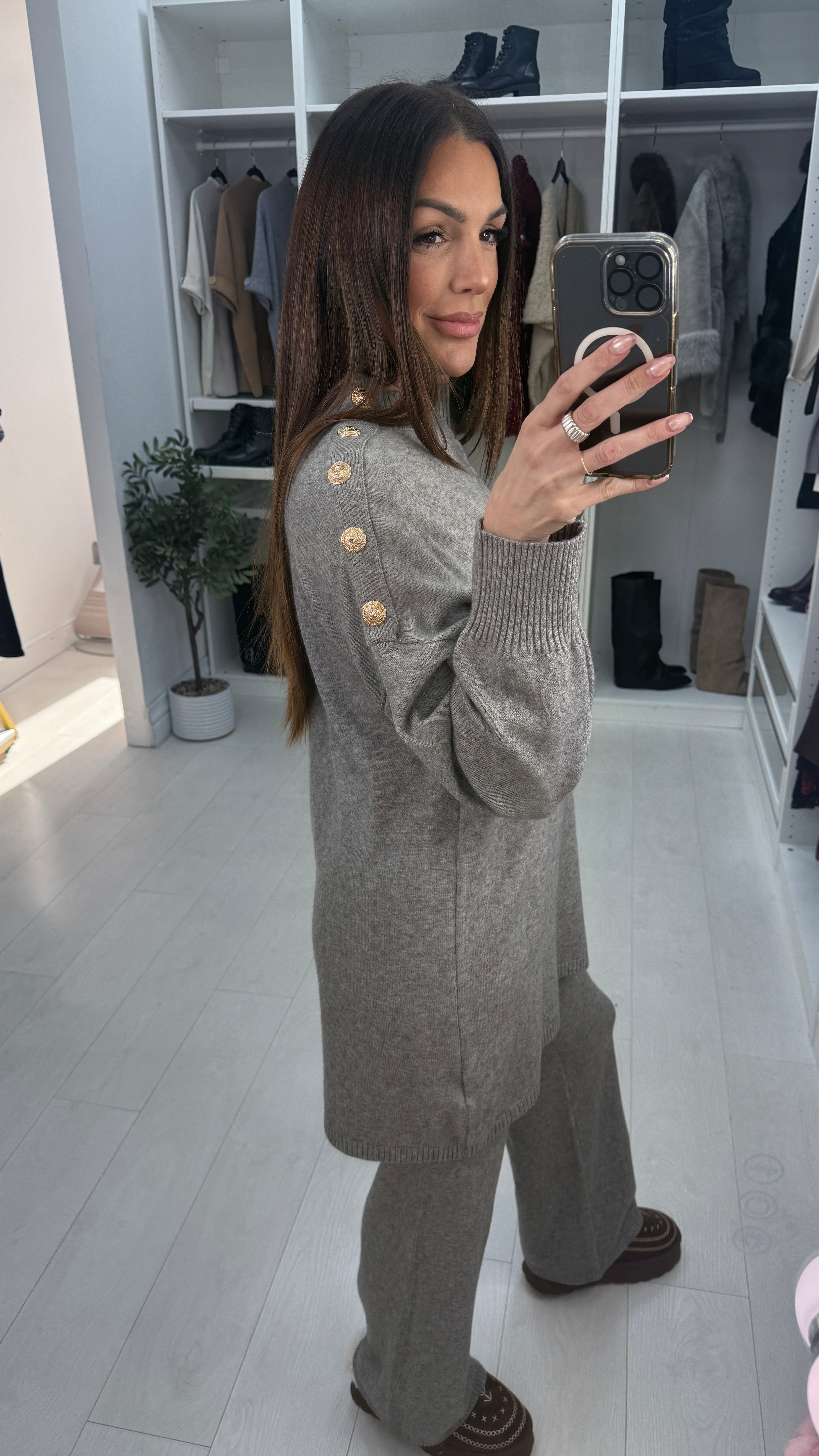 Layanna Plain Button Shoulder Detail Loungewear Set