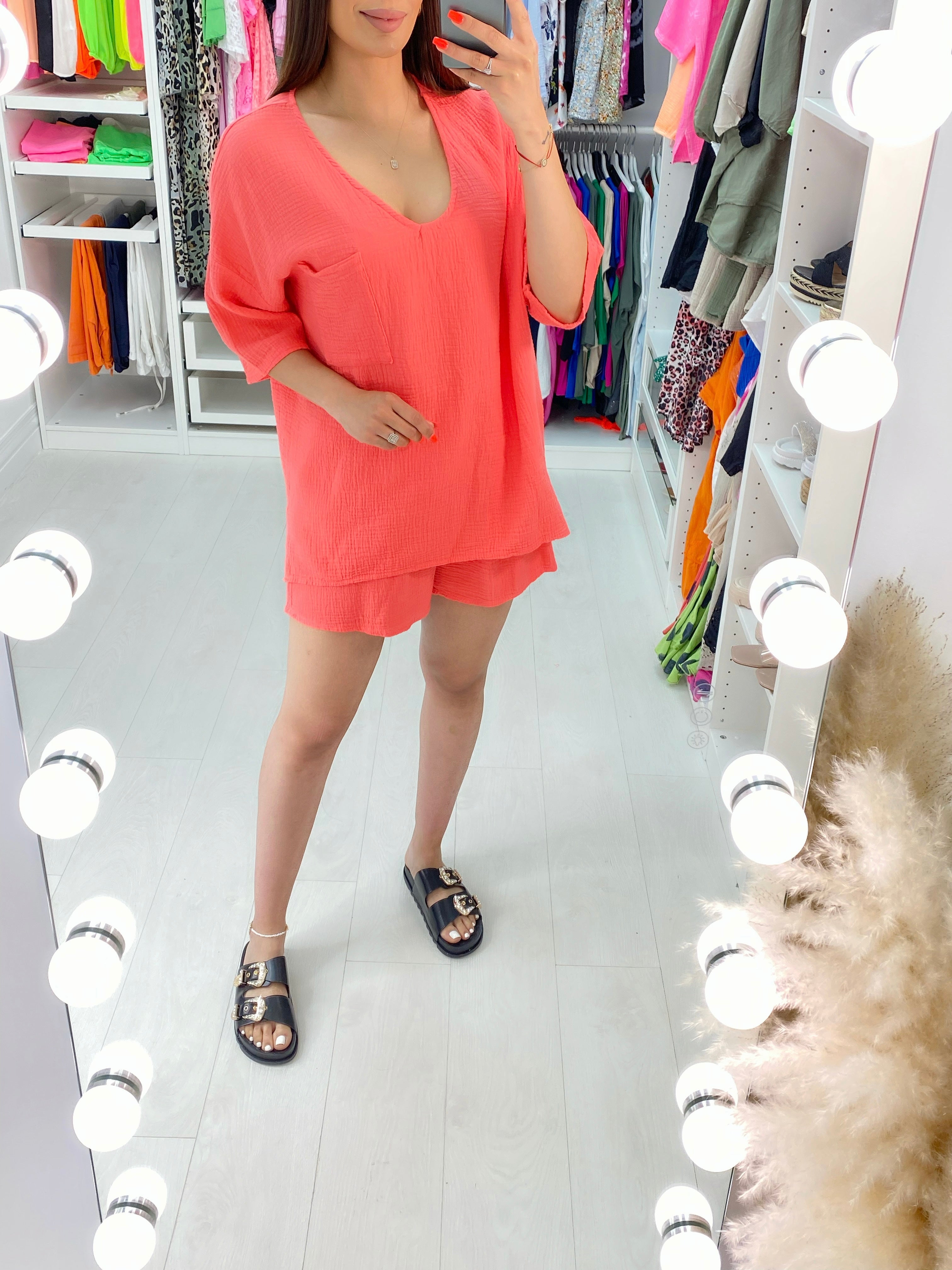 Addiena Cheesecloth Two Piece Shorts Loungewear Set