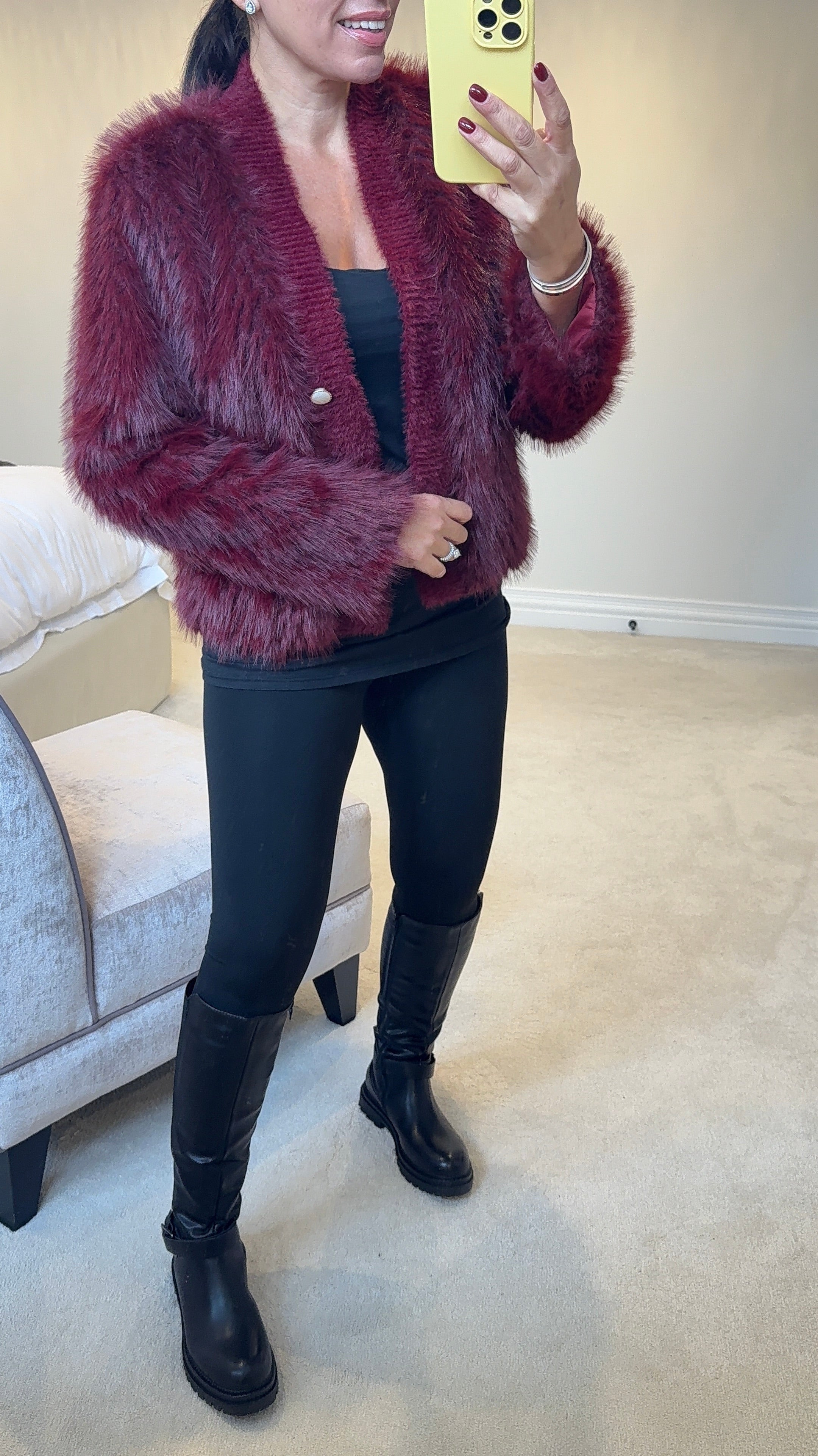 Joyanna Faux Fur Button Front Cardigan