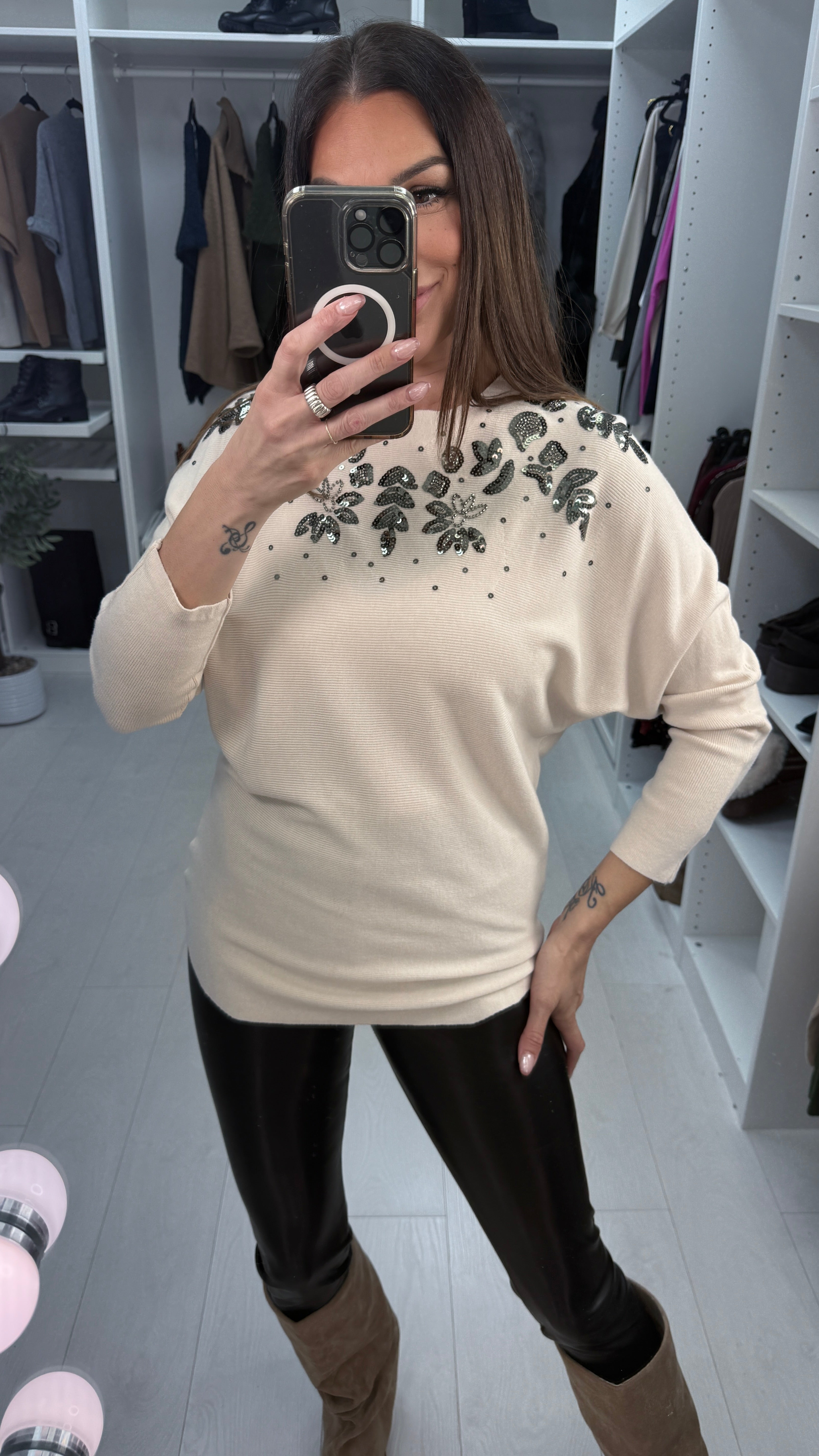 Cailin Sequin Detail Ribbed Knit Jumper