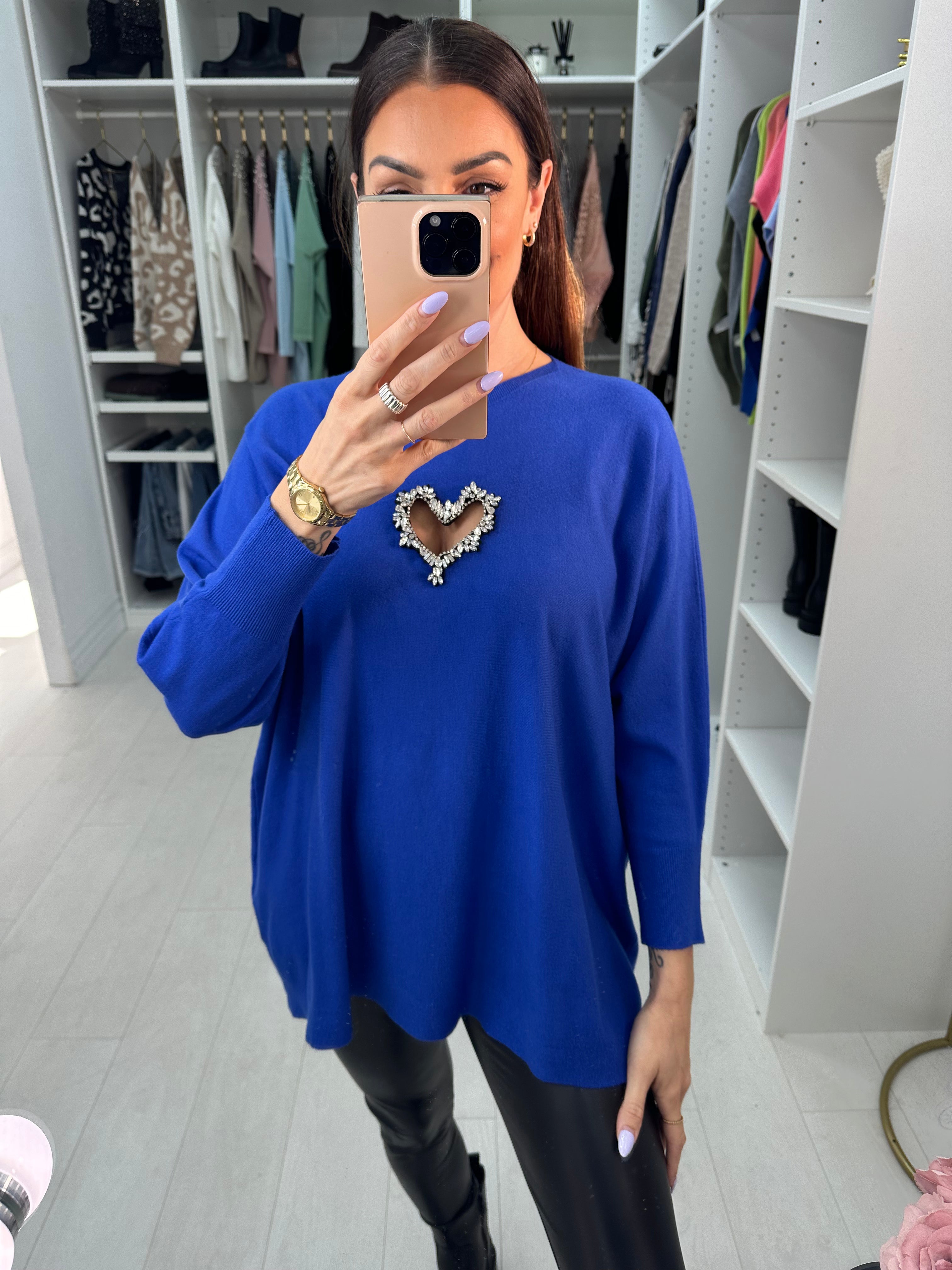 Rose Diamante Cut Out Heart Detail Jumper