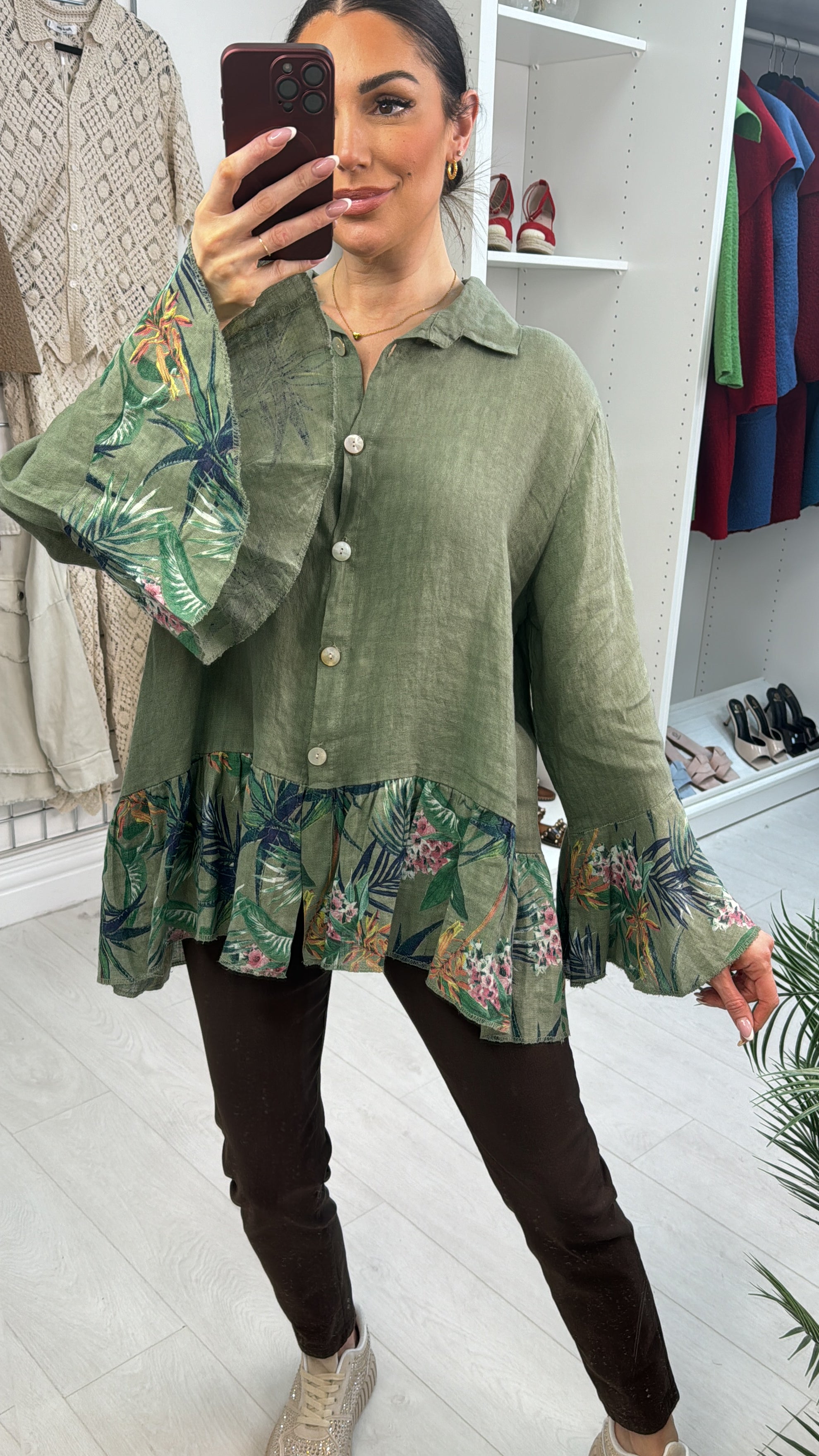 Janella Loose Fit Frill Hem Linen Shirt