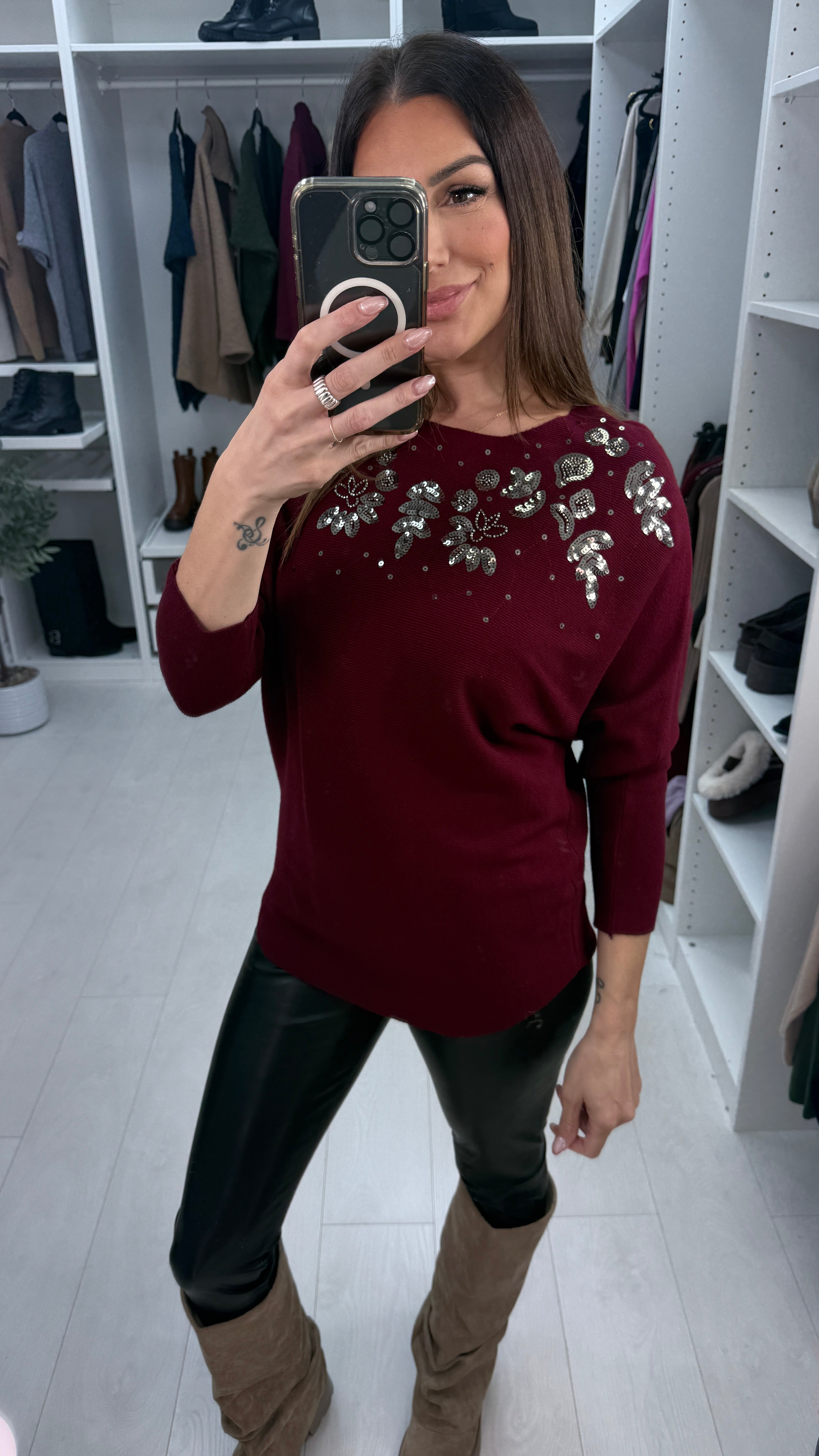 Cailin Sequin Detail Ribbed Knit Jumper