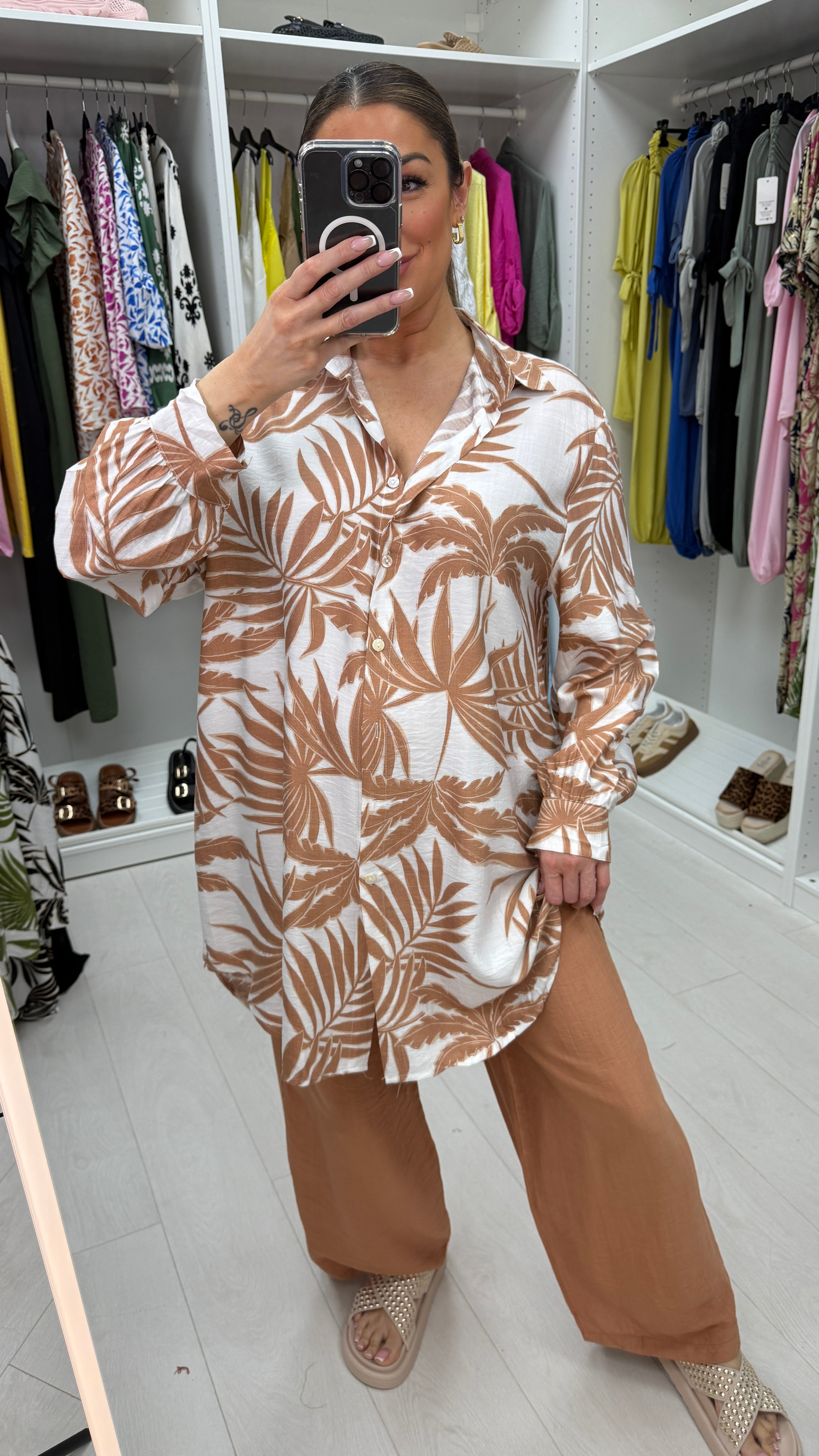 Nikita Palm Leaf Print Shirt Co-Ord Set