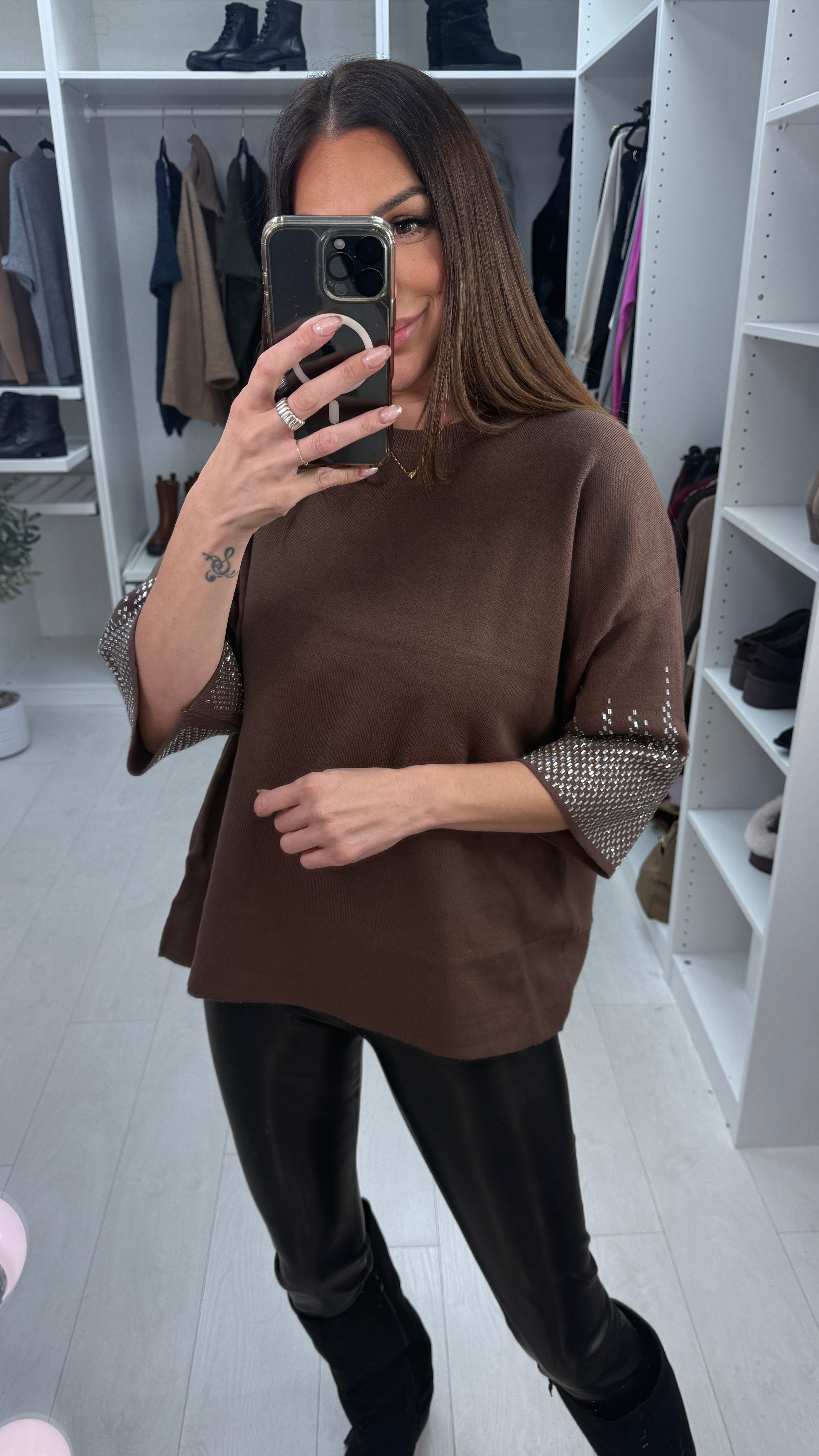 Abigail Embellished 3/4 Sleeve Knit Jumper