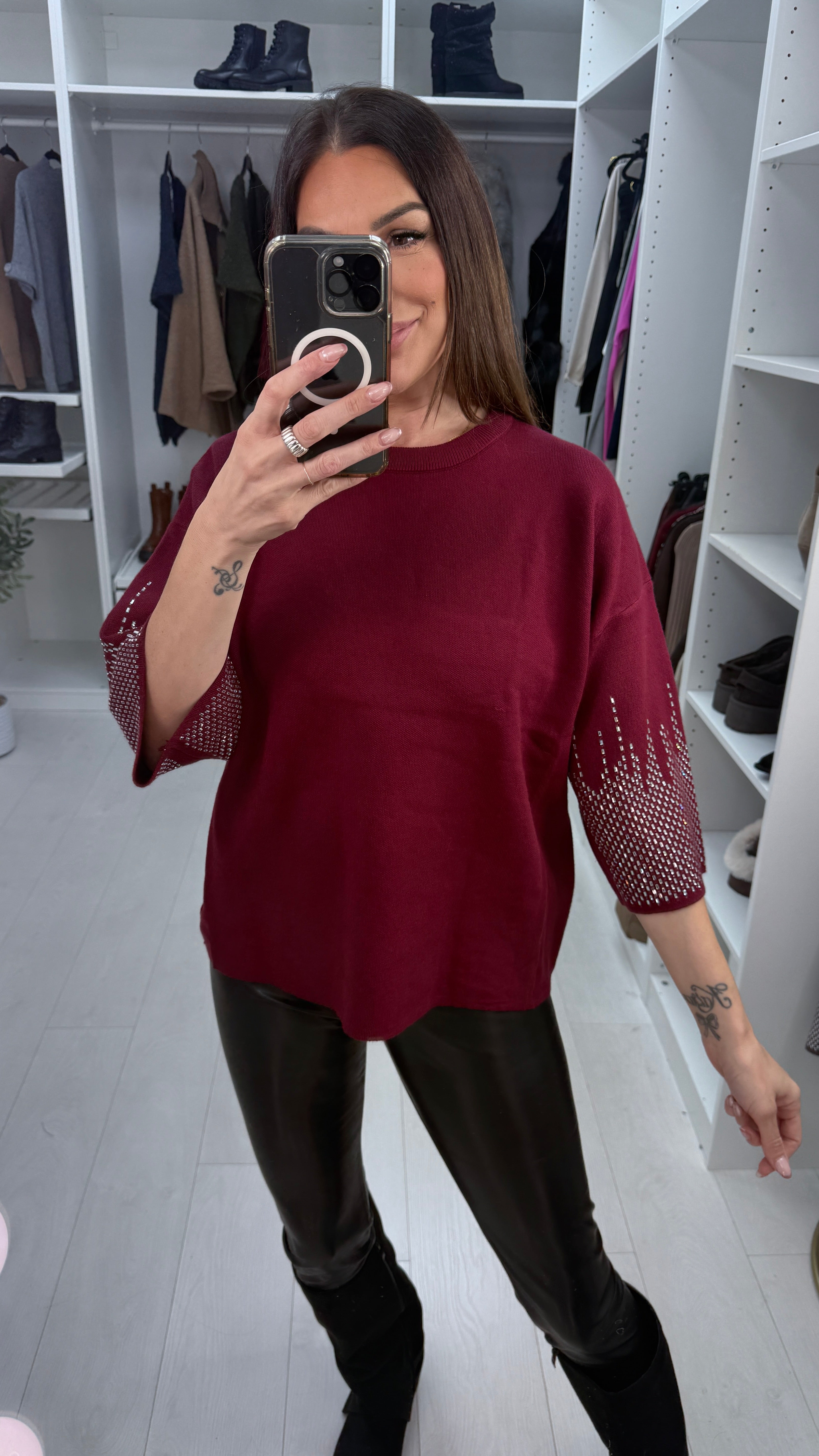 Abigail Embellished 3/4 Sleeve Knit Jumper