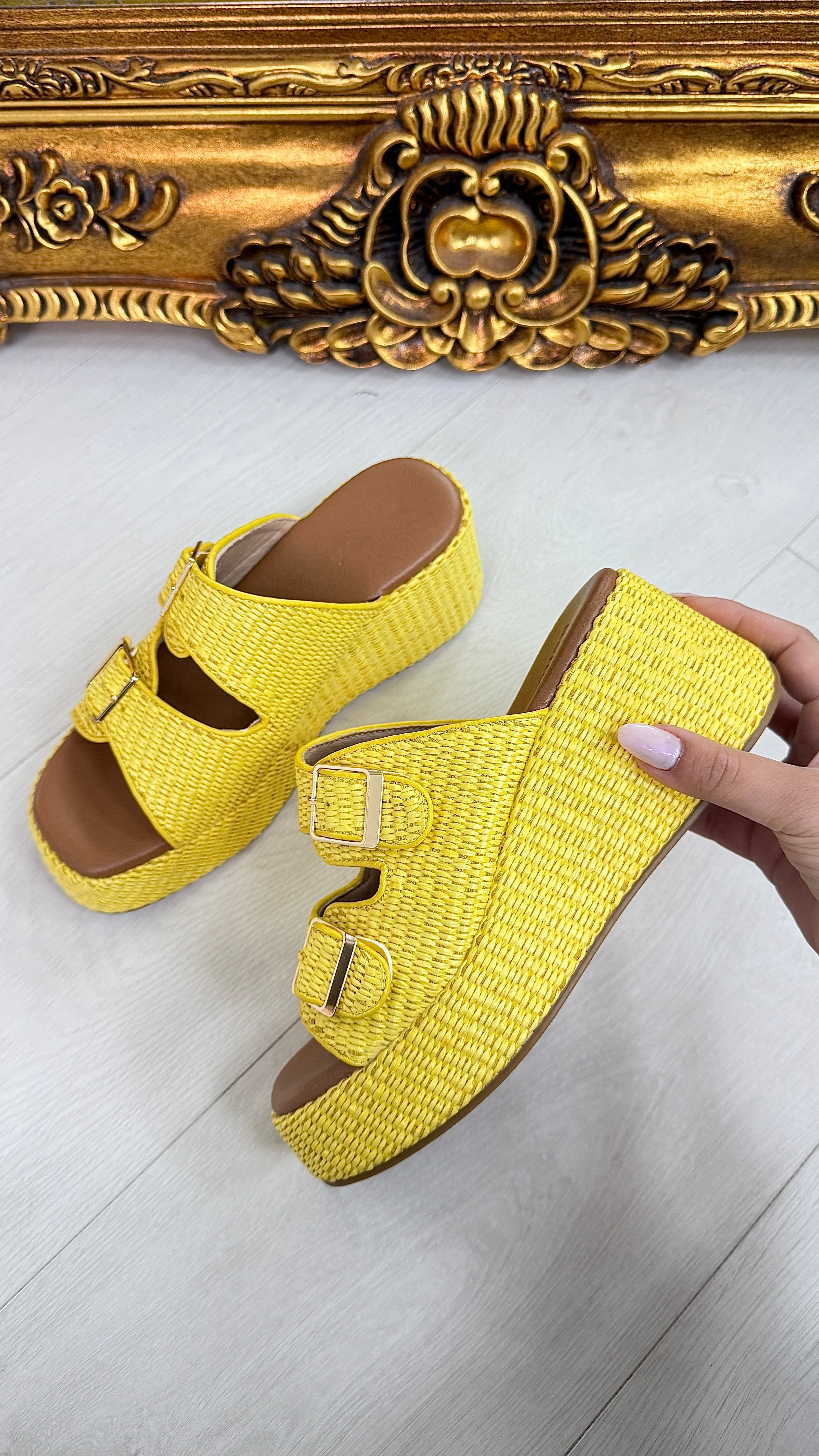 Kaiden Woven Platform Buckle Mules