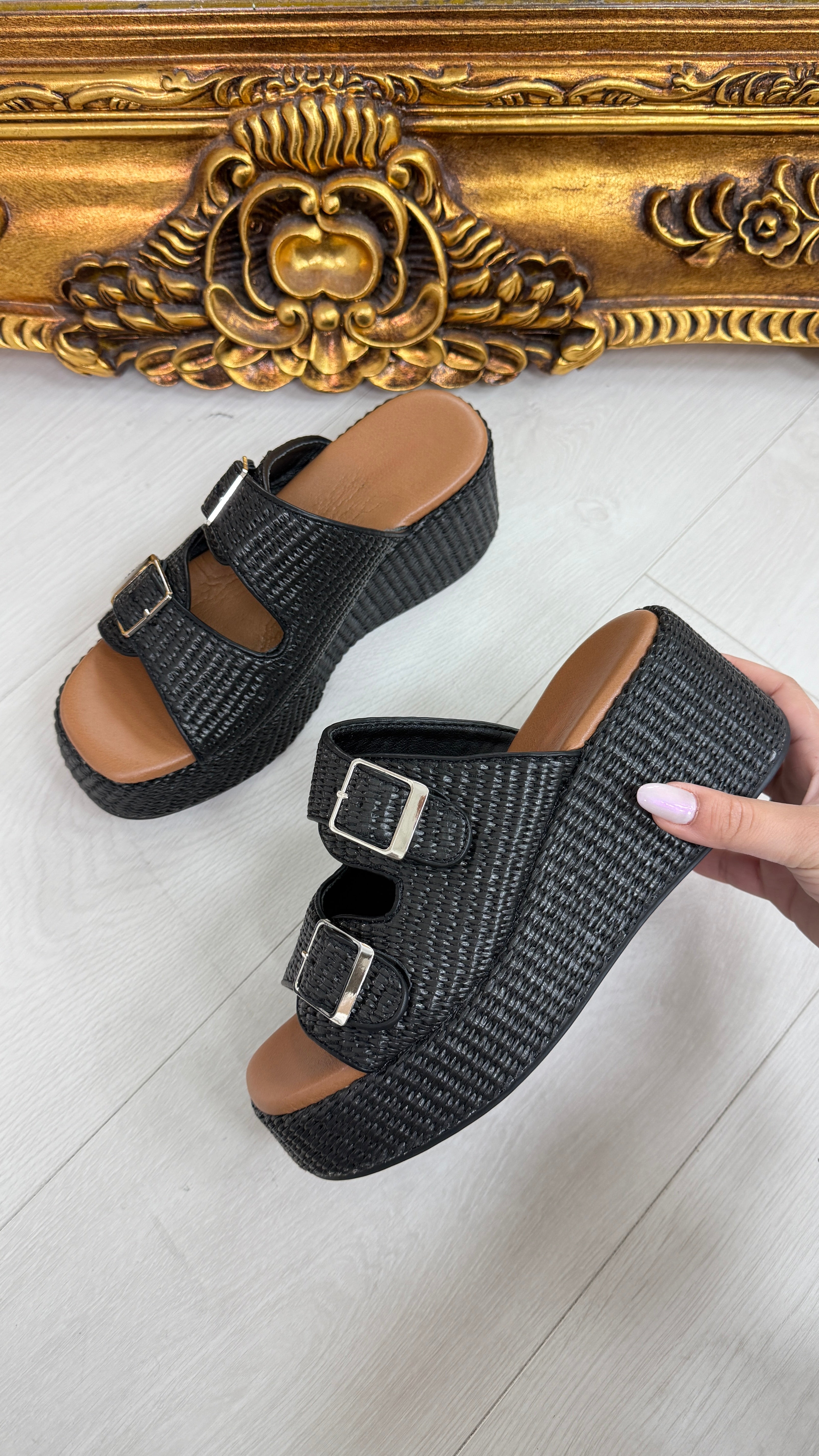 Kaiden Woven Platform Buckle Mules