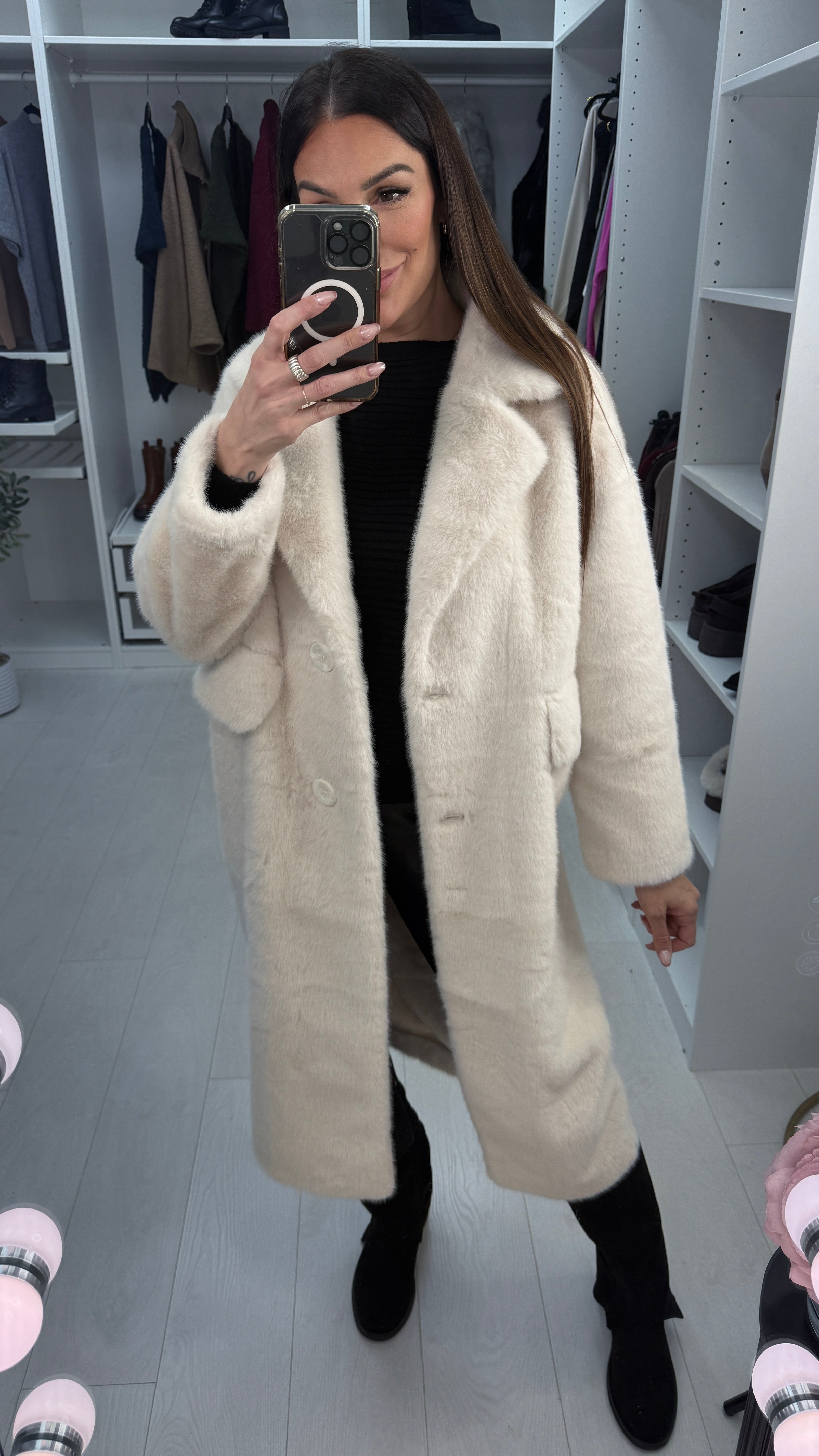 Jorgito Cream Faux Fur Coat