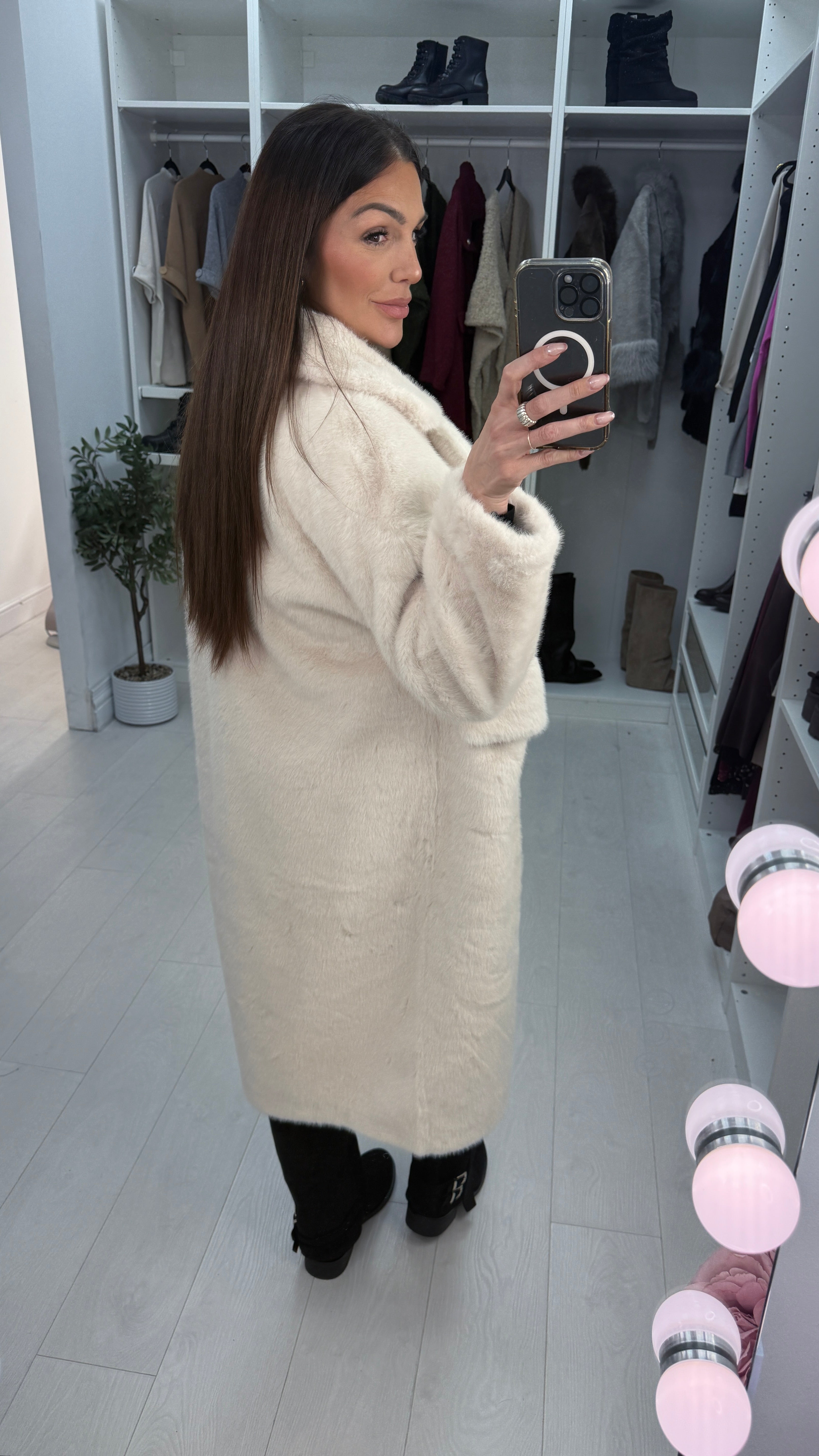 Jorgito Cream Faux Fur Coat