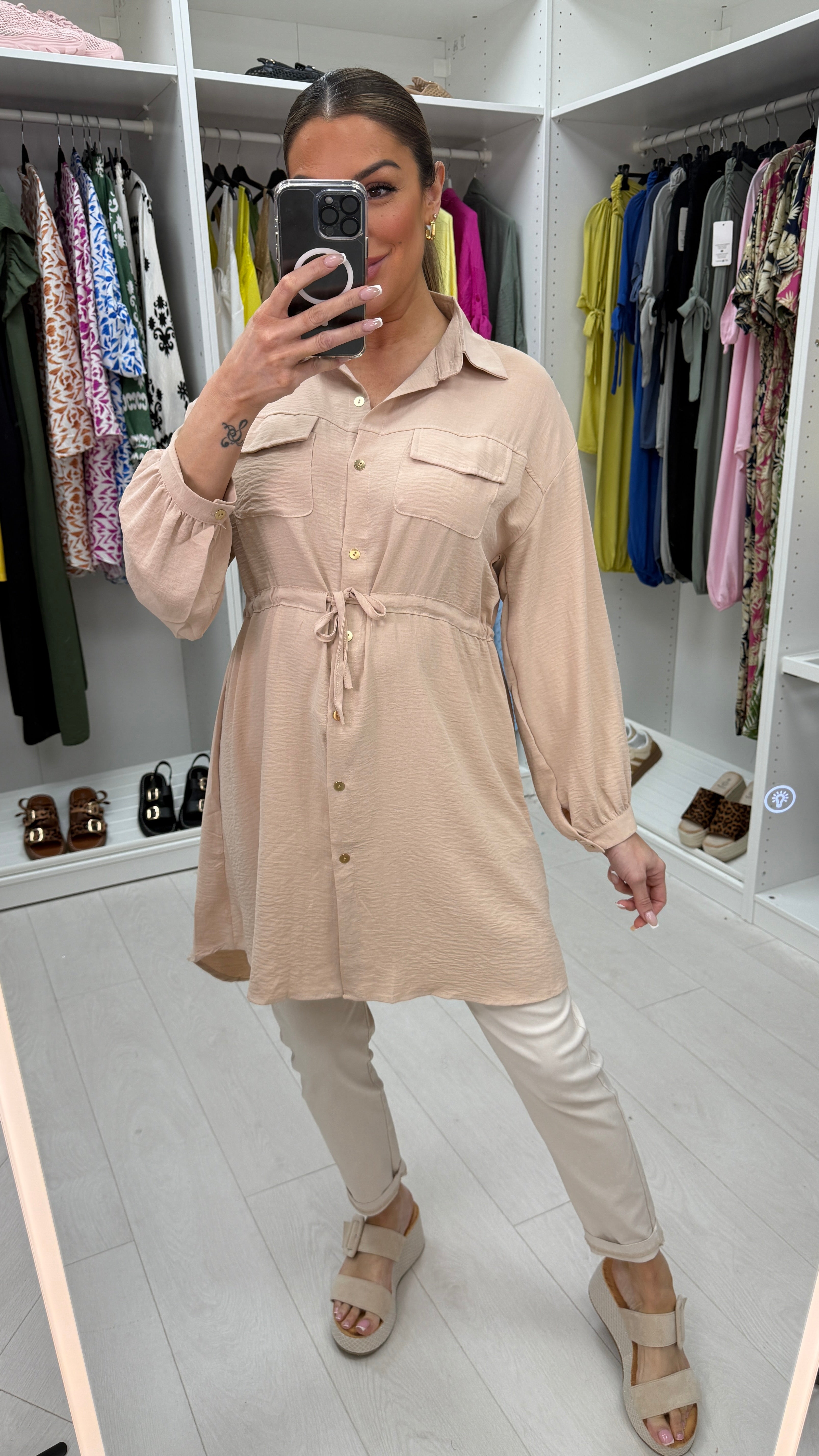 Kaitlin Plain Drawstring Waist Tunic