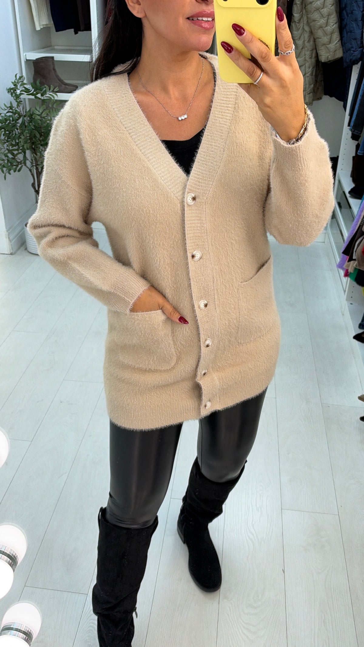 Nisana Plain Super Soft Fluffy Longline Cardigan