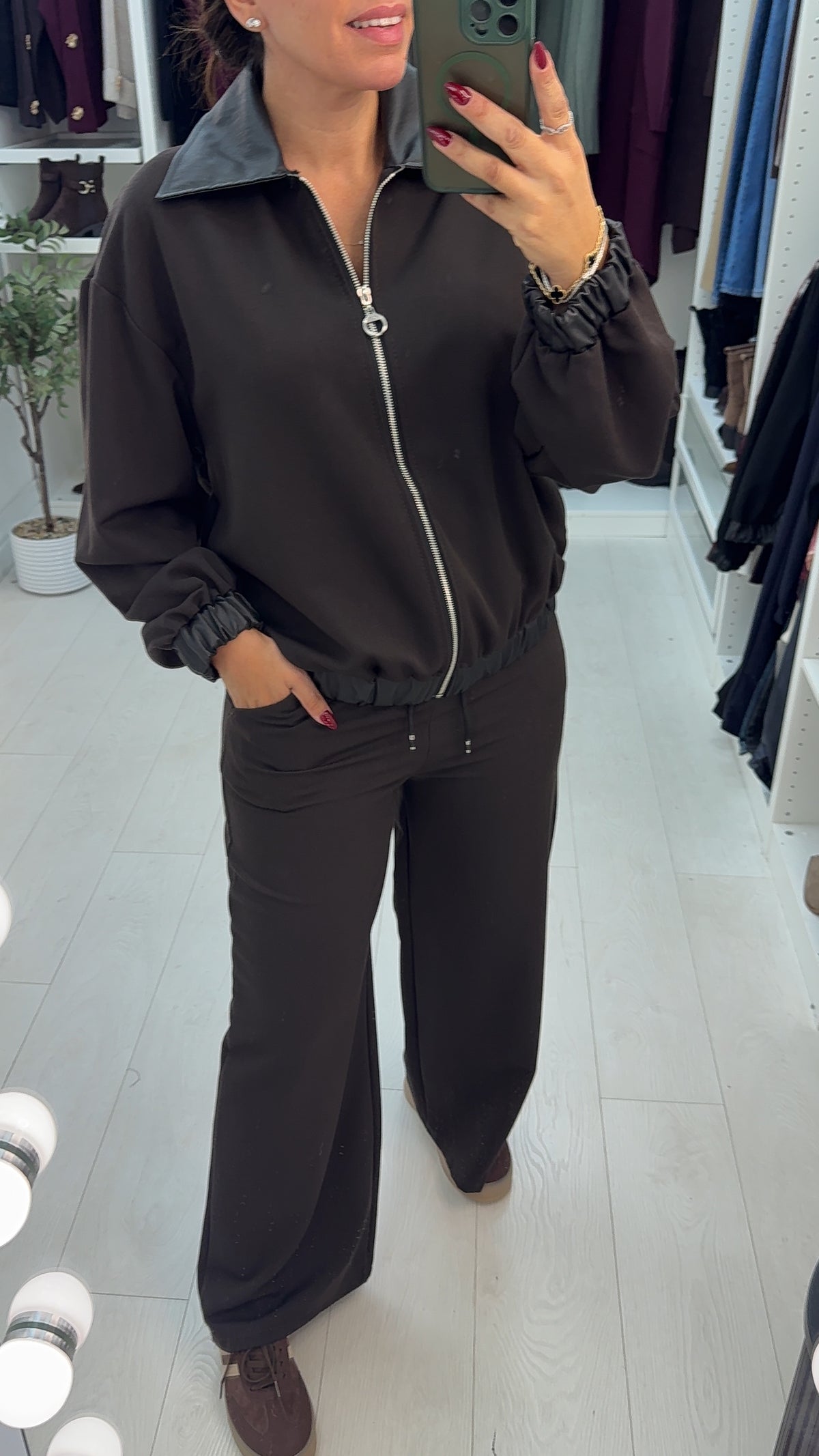 Mindey Faux Leather Detailed Elasticated Waist Trousers
