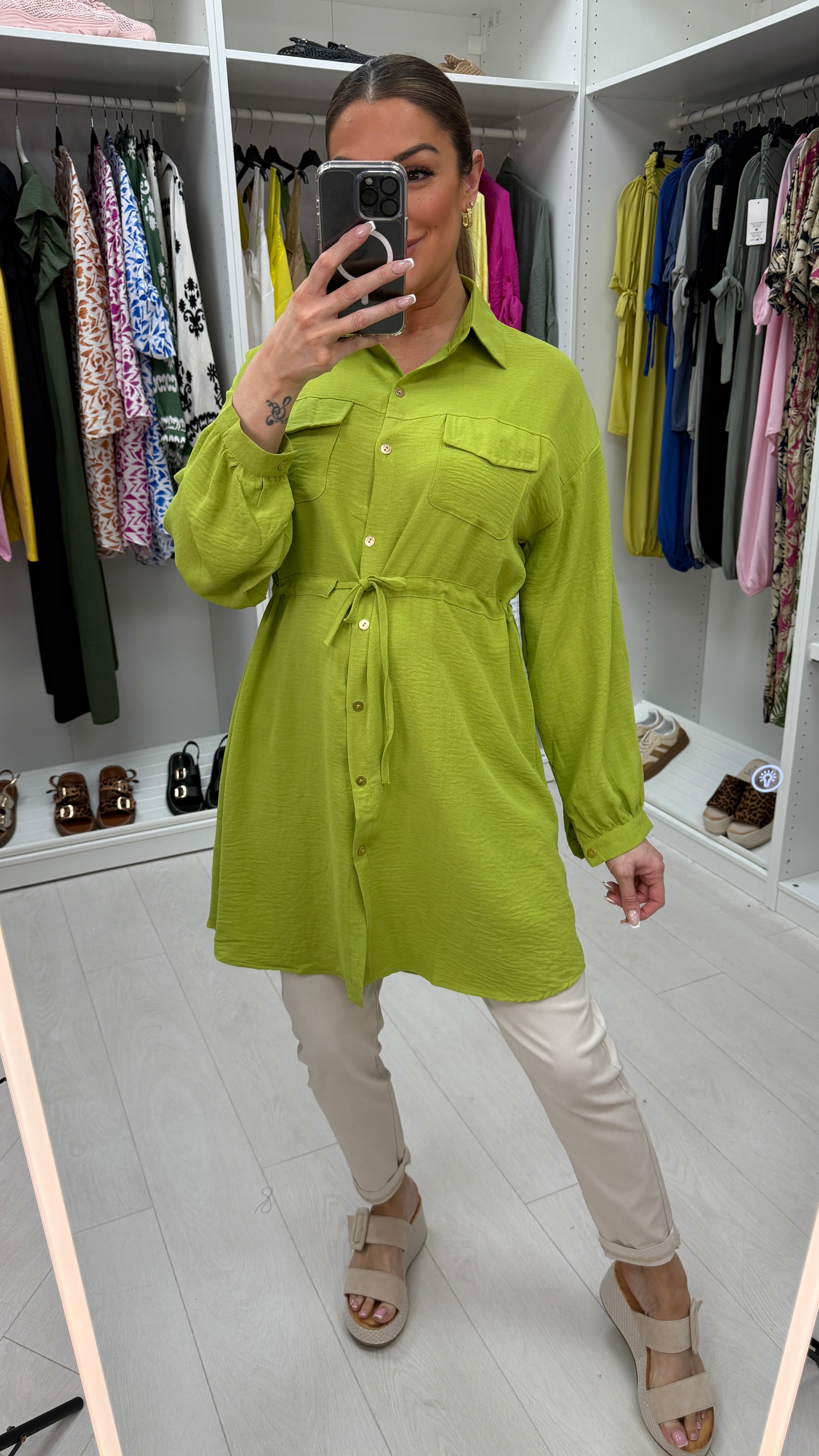 Kaitlin Plain Drawstring Waist Tunic