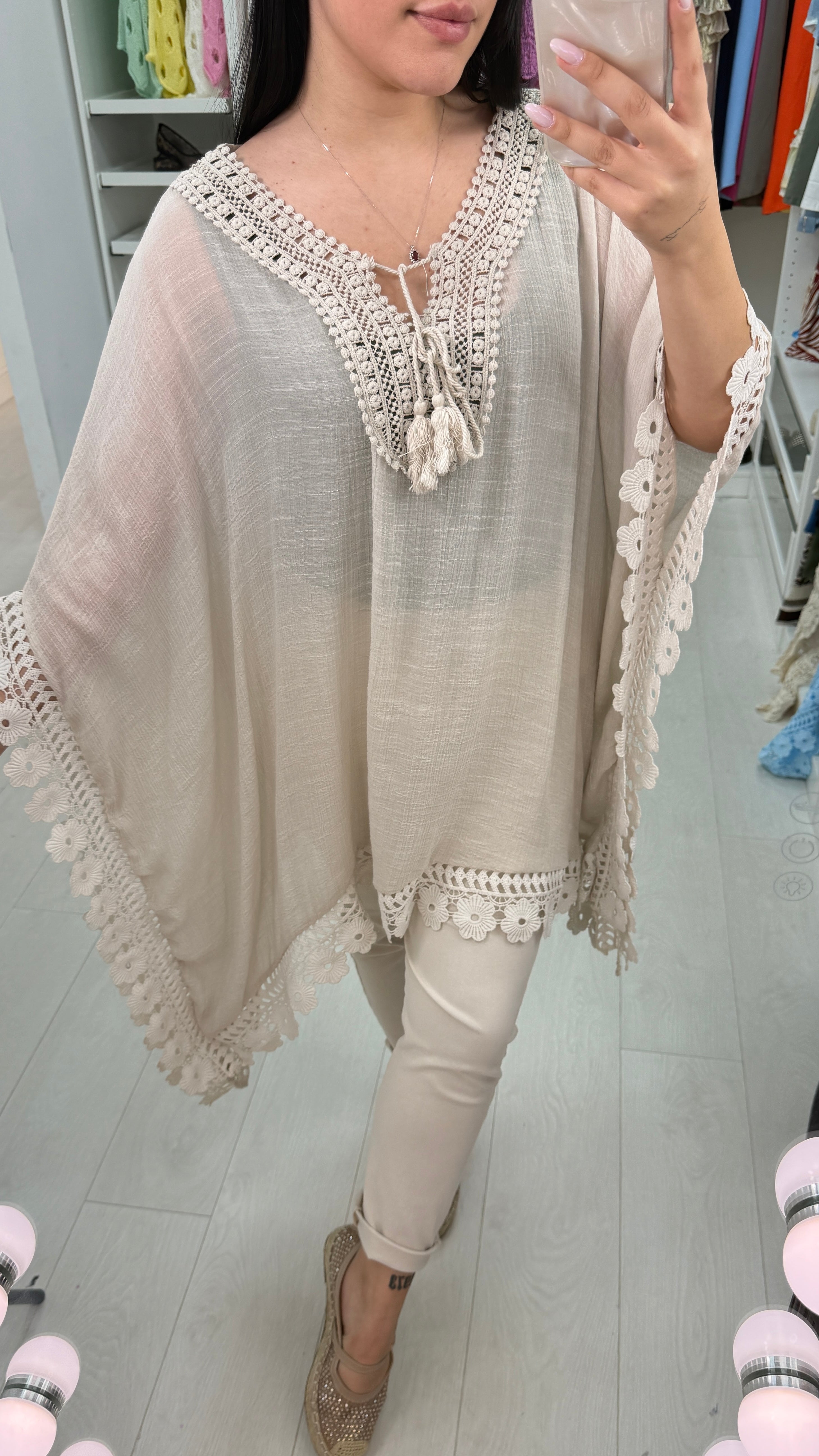 Rhiannon Plain Crochet Hem Loose Fit Kaftan