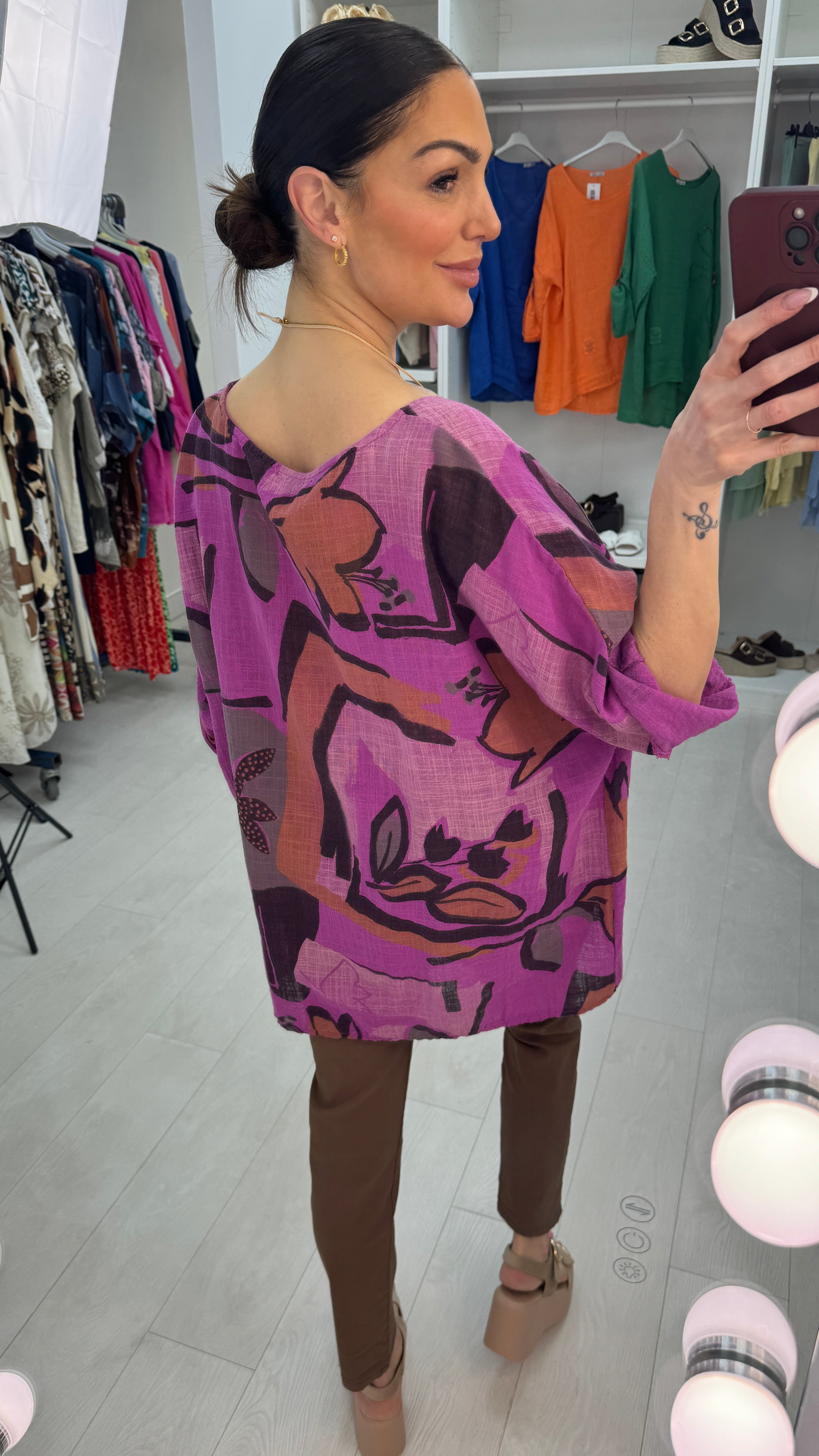 Sharlie Abstract Print Loose Fit Necklace Top