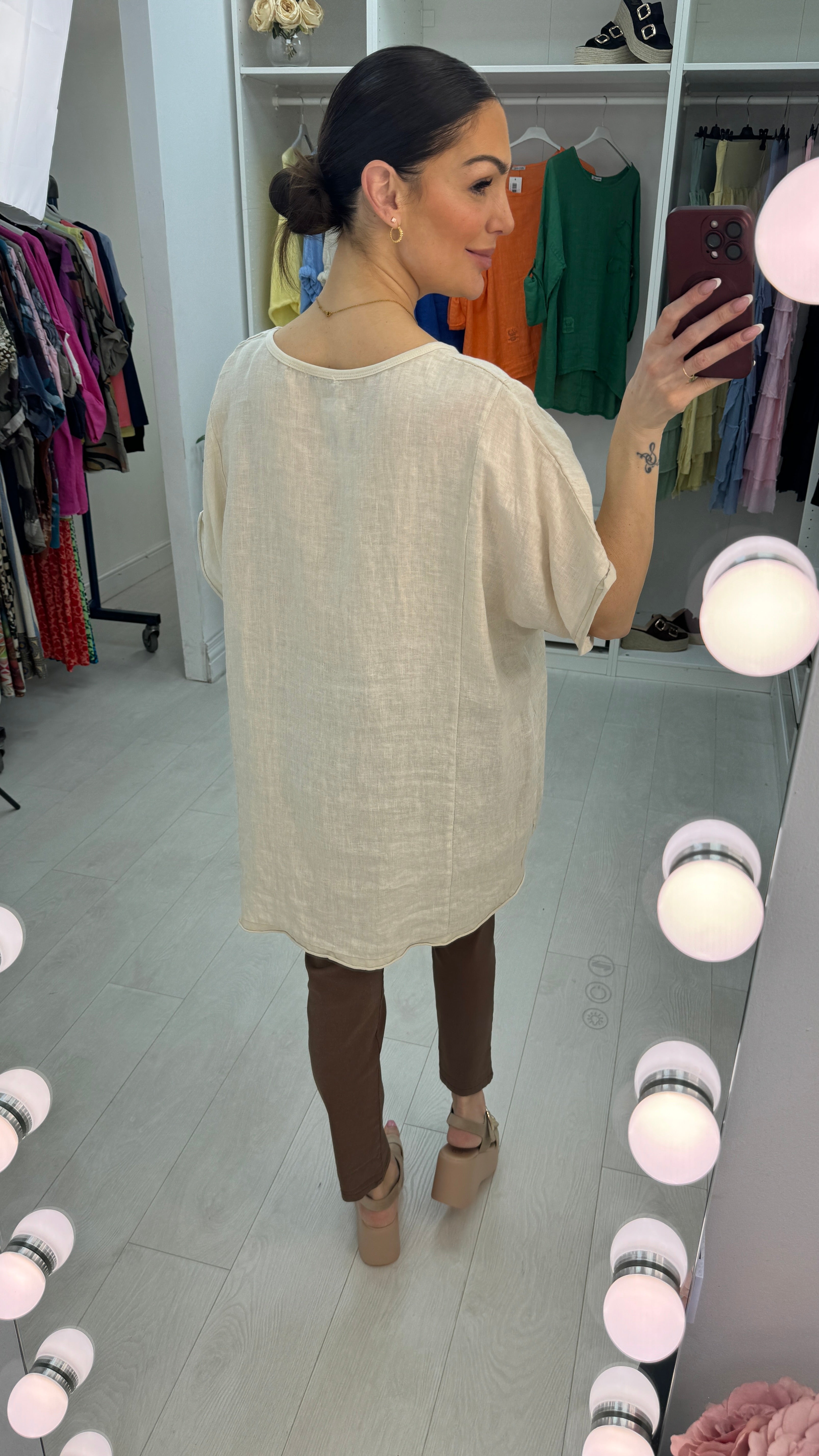 Claire Plain Linen V Neck Loose Fit Top