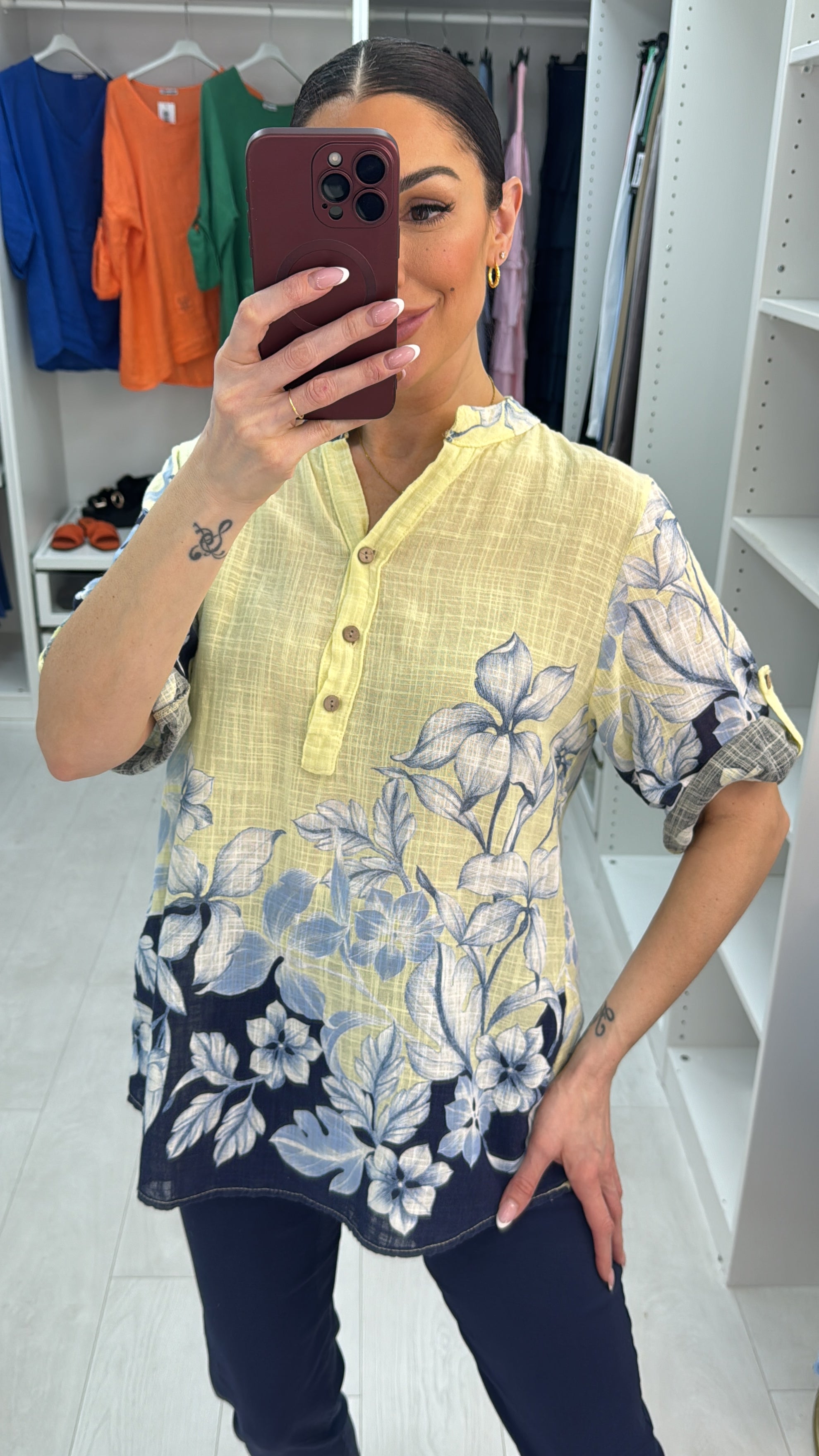 Adley Floral Print Button Detailed Top