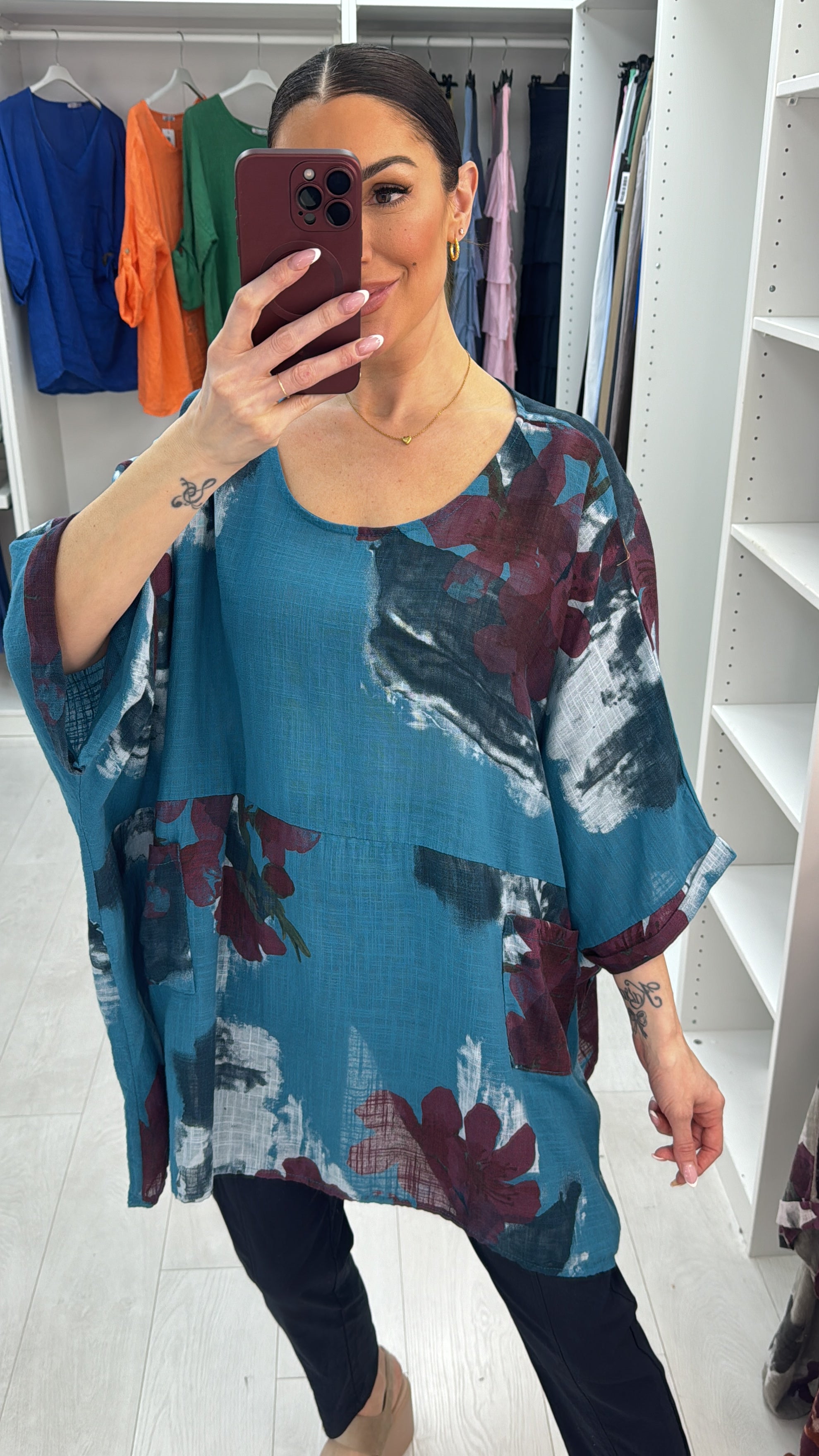 Milana Floral Pattern Front Pocket Oversized Top