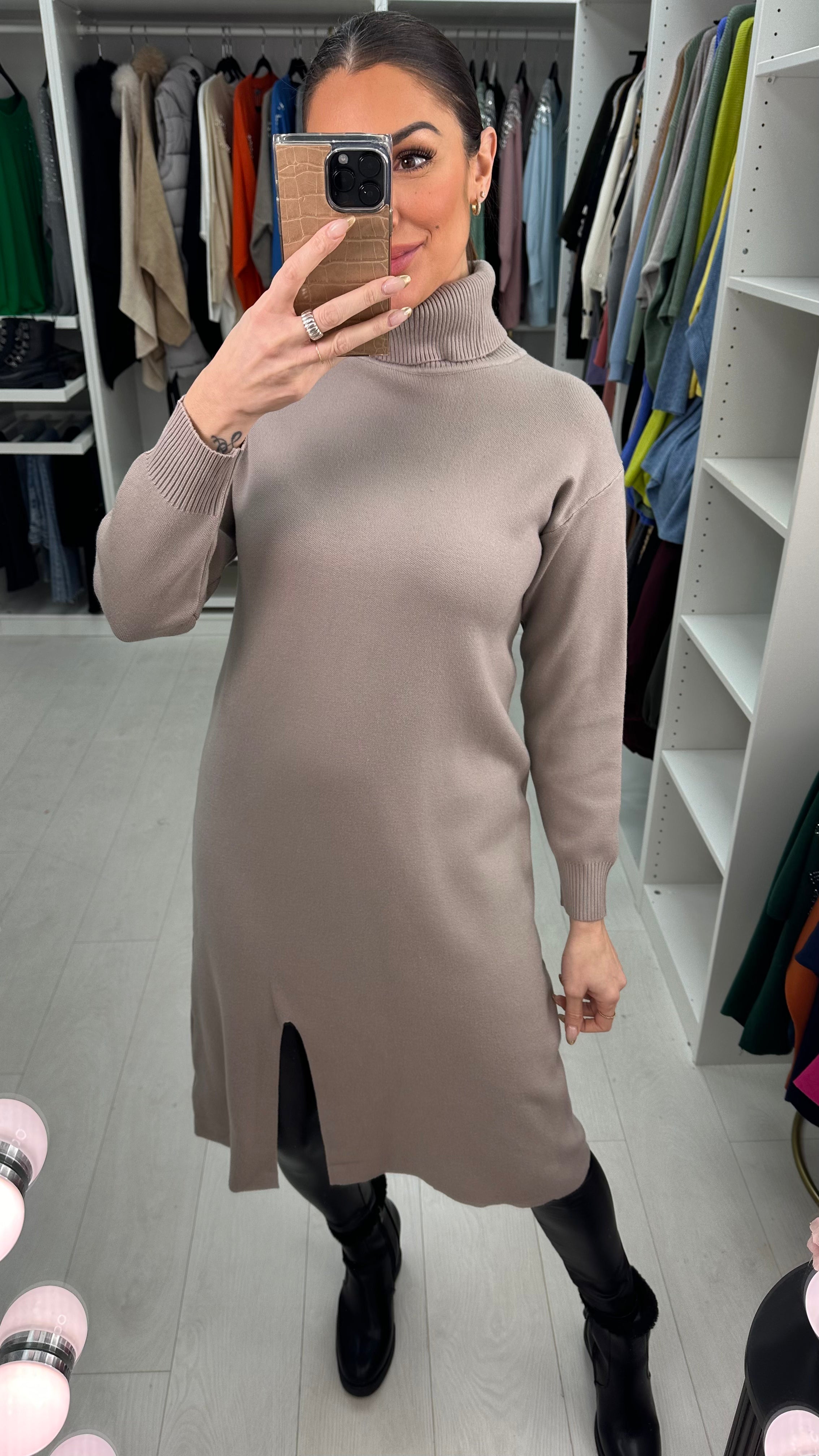 Adalia Plain Roll Neck Midi Jumper Dress