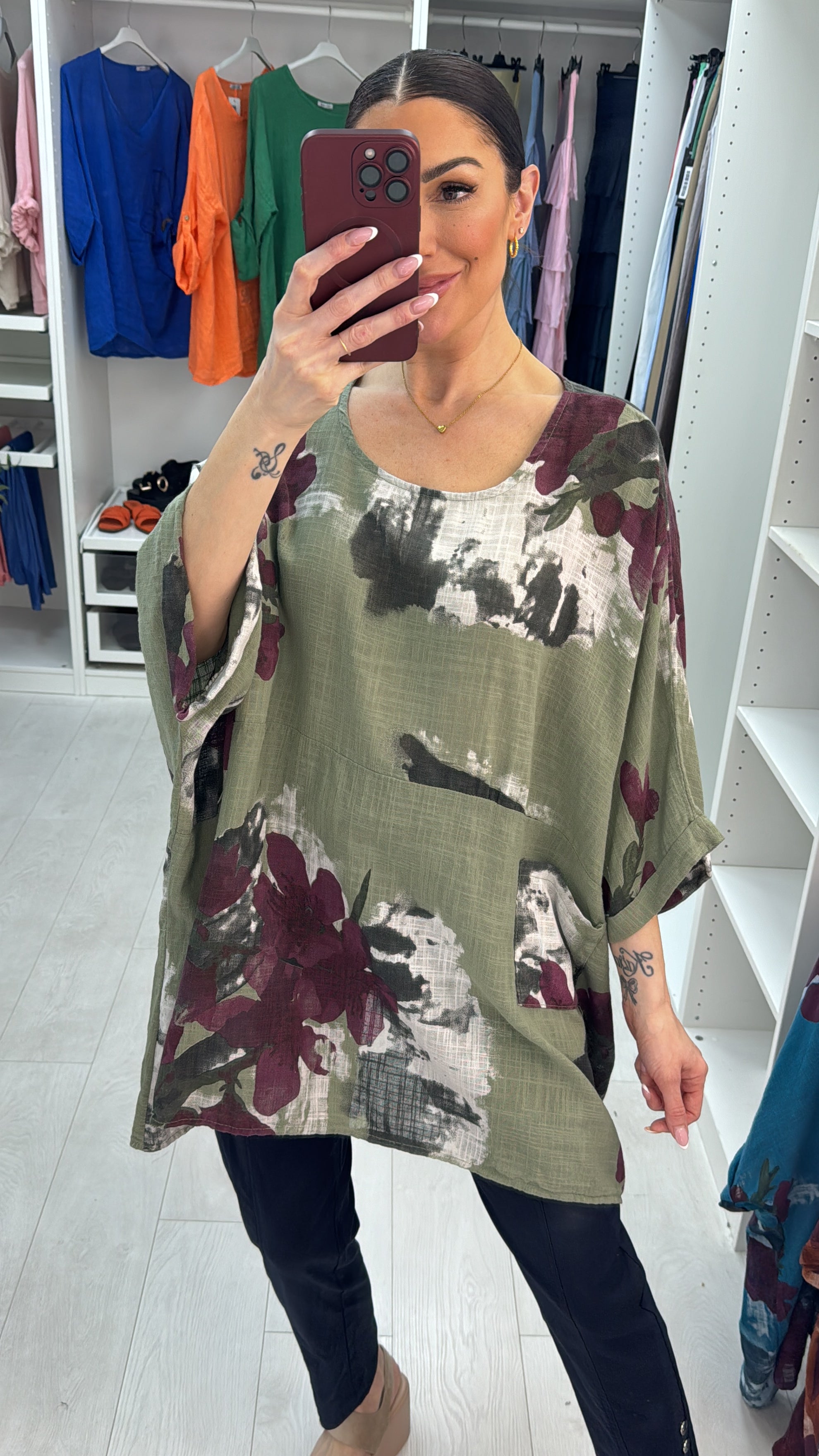 Milana Floral Pattern Front Pocket Oversized Top