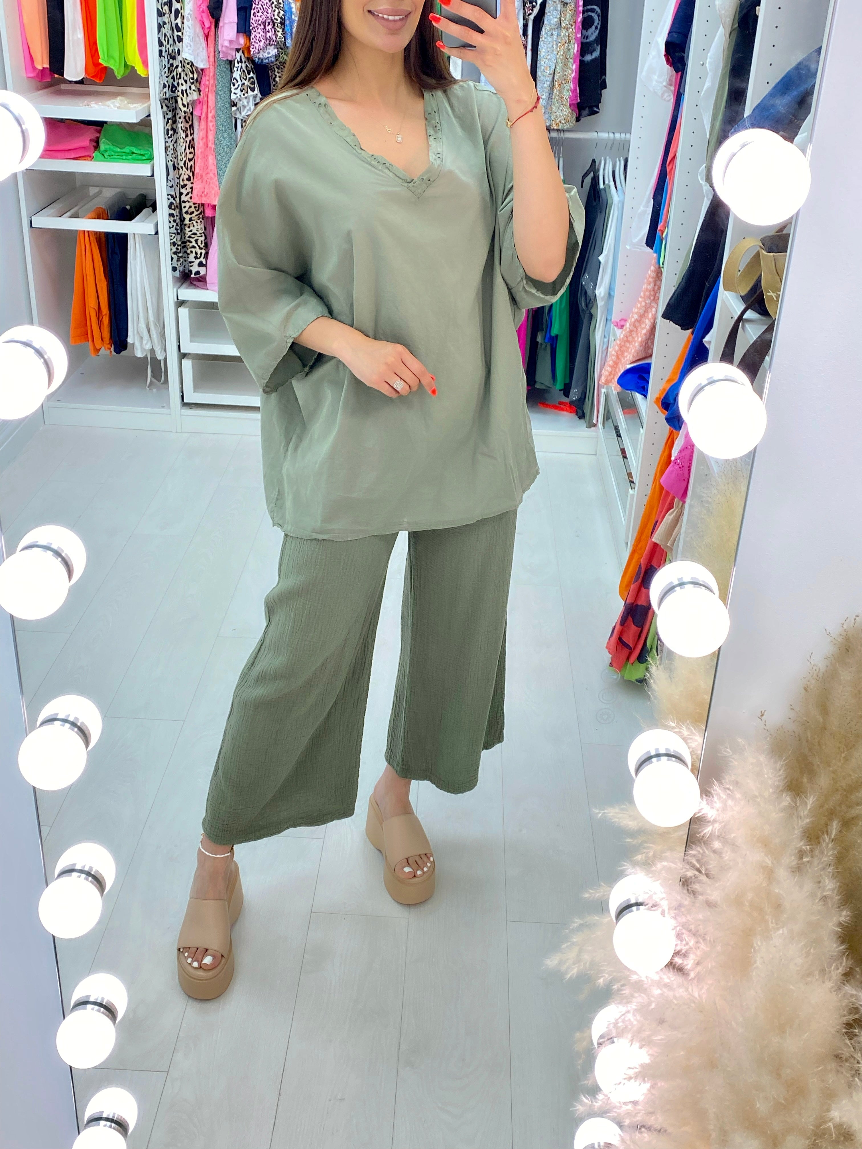 Giada Broderie Cheesecloth 2 Piece Trouser Set