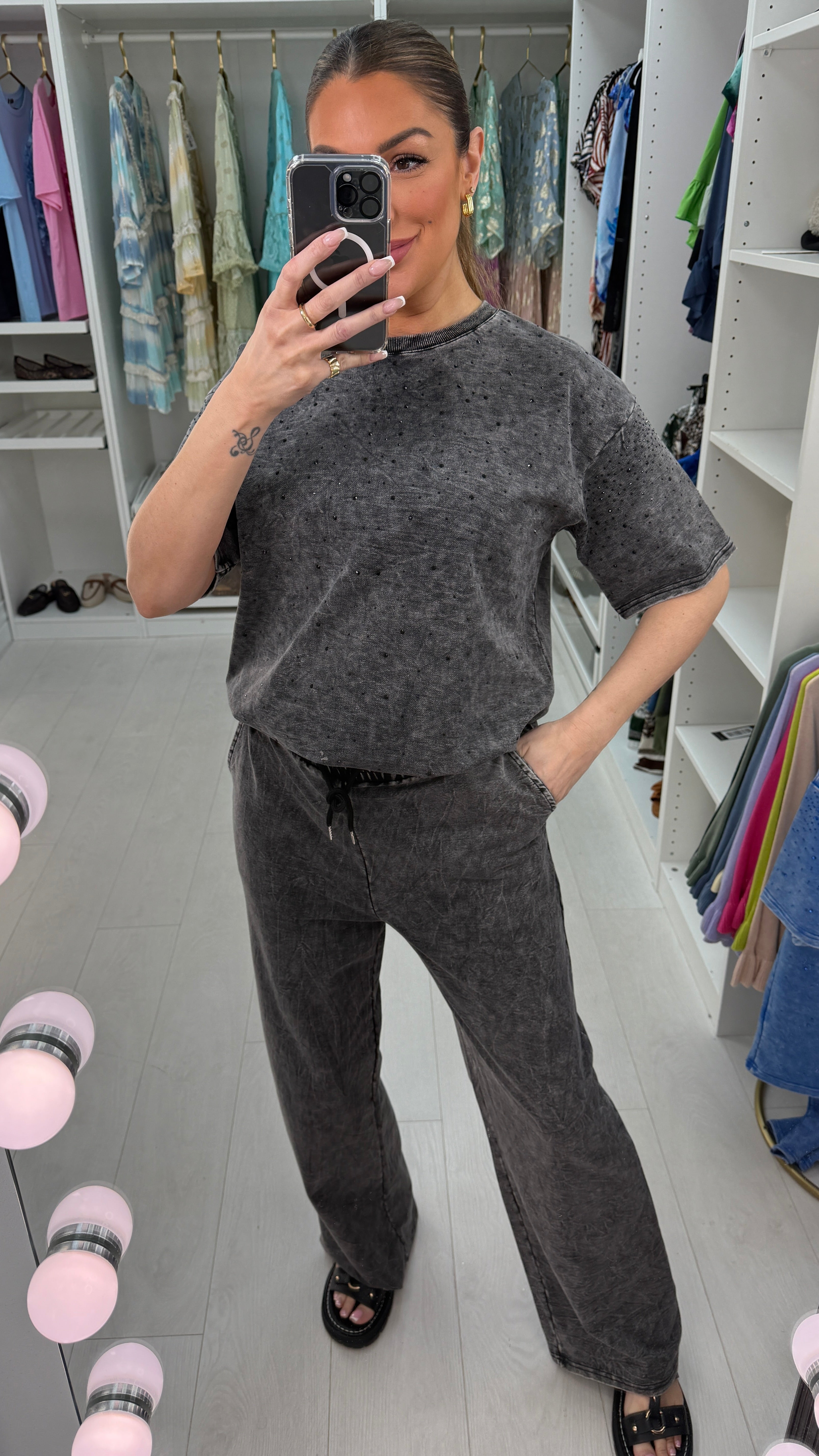 Quinn Acid Wash Embellished Detail Loungewear Set