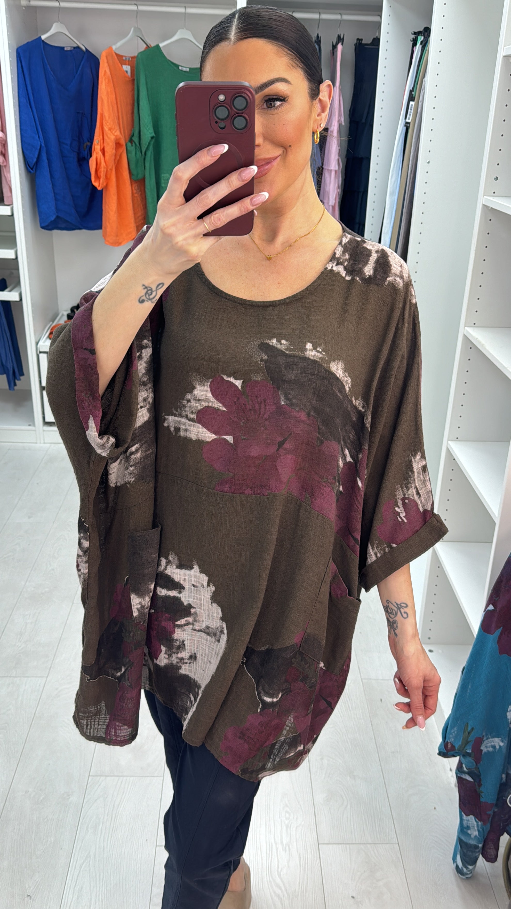 Milana Floral Pattern Front Pocket Oversized Top